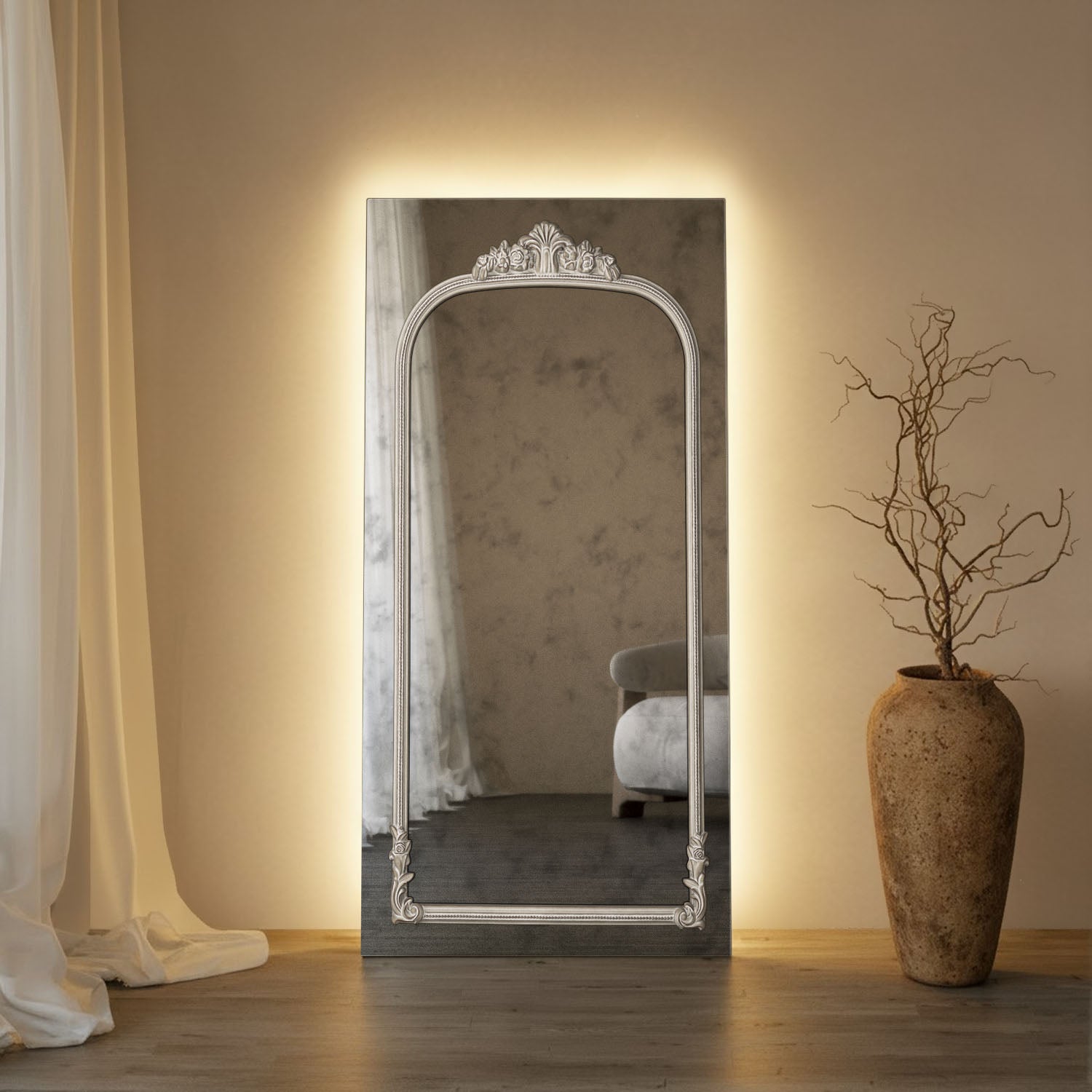 Chateau Frame Within Rectangular Full-Length Leaner Mirror