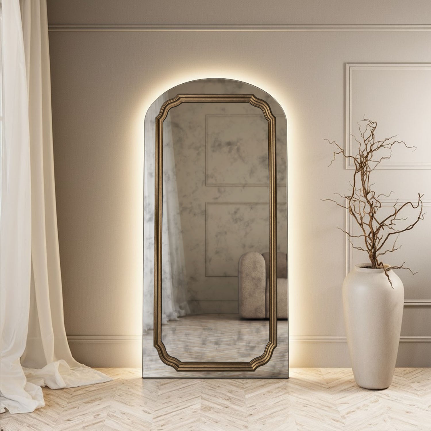 Lumiere Frame Within Arched Full-Length Leaner Mirror