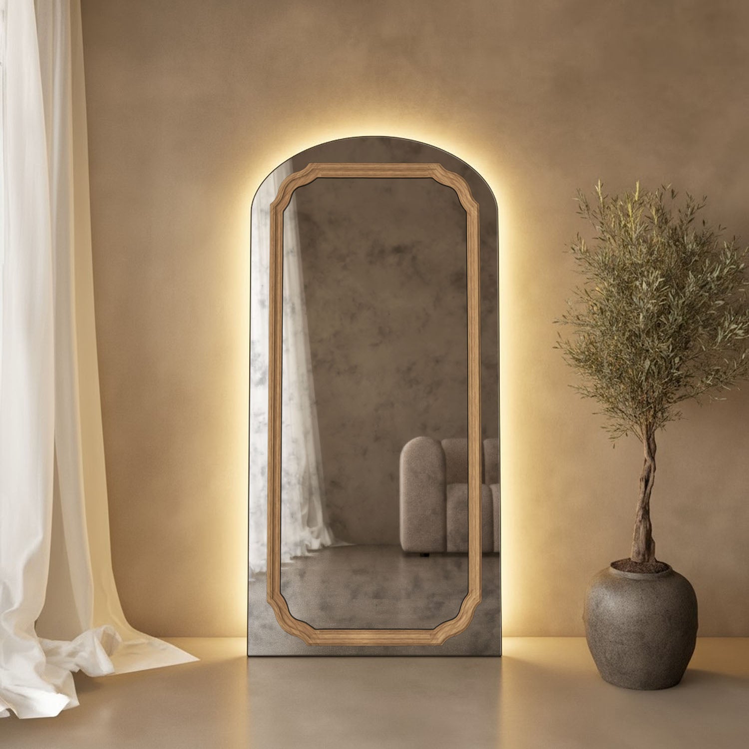 Lumiere Frame Within Arched Full-Length Leaner Mirror