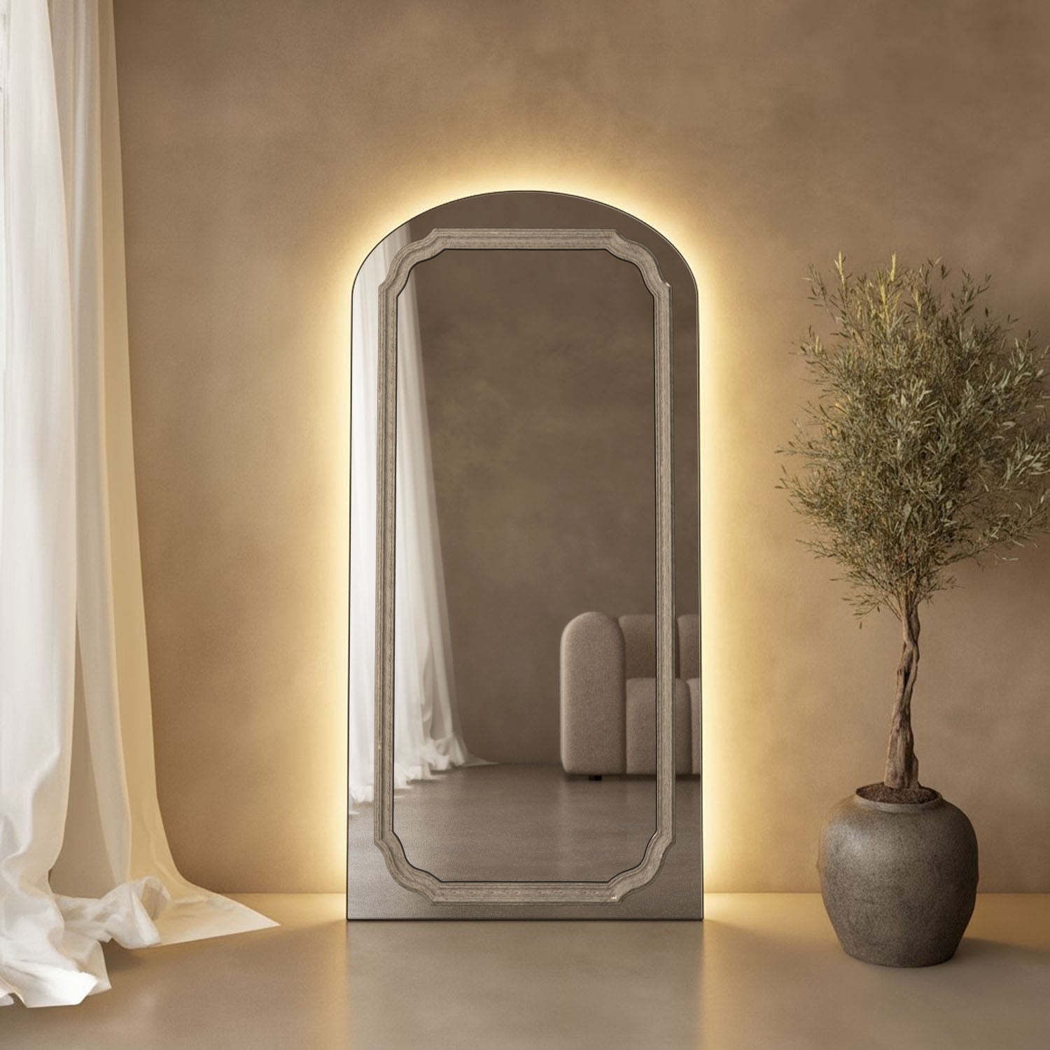 Lumiere Frame Within Arched Full-Length Leaner Mirror
