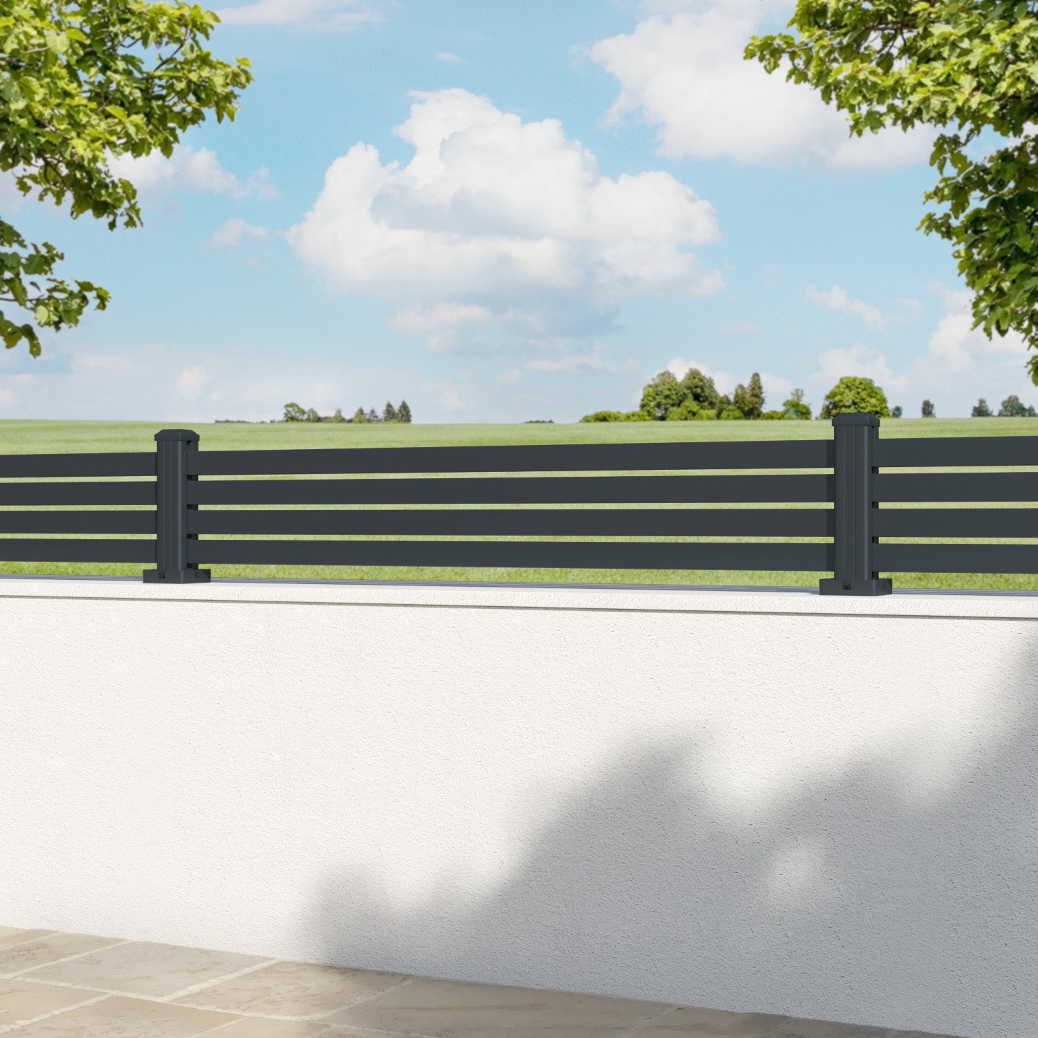 Aria Aluminium Fence Panel - Anthracite - with our aluminium posts