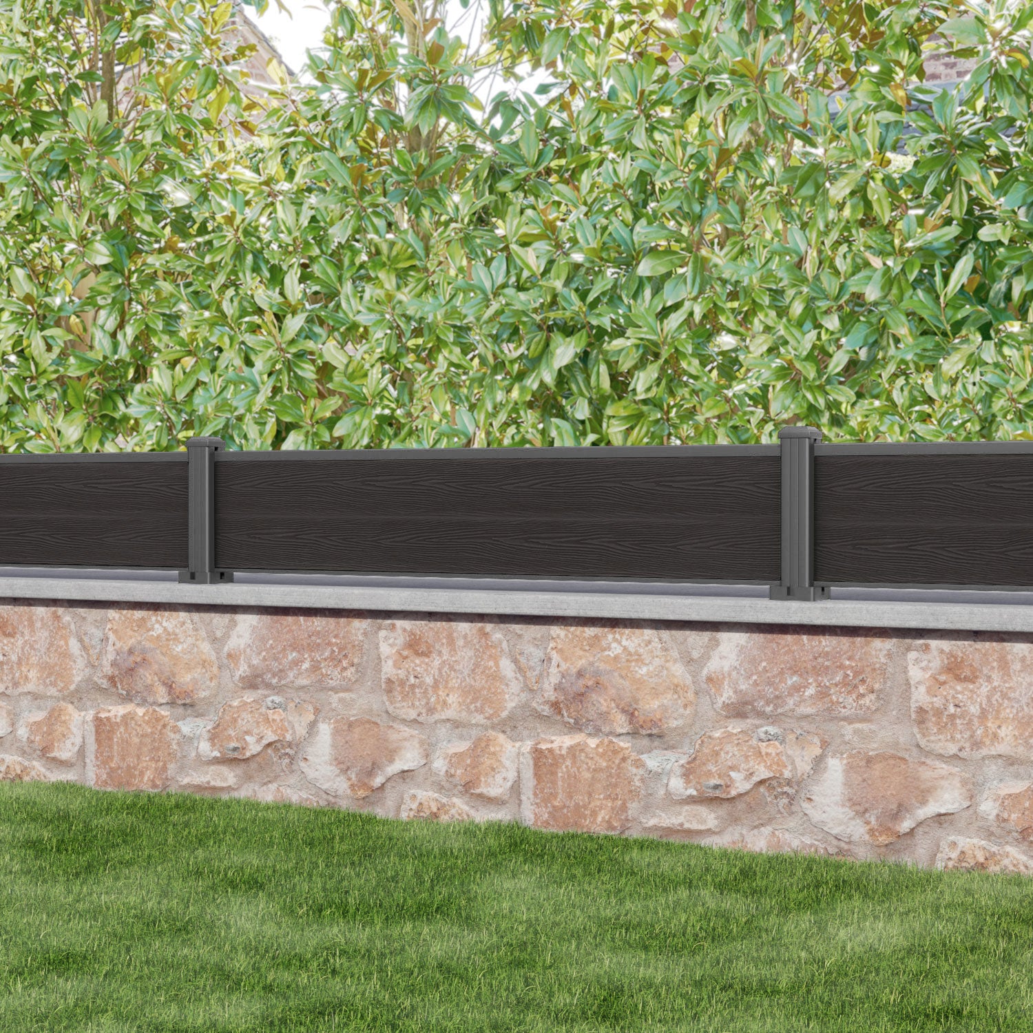 Classic Fence Panel - Dark Oak - with our aluminium posts