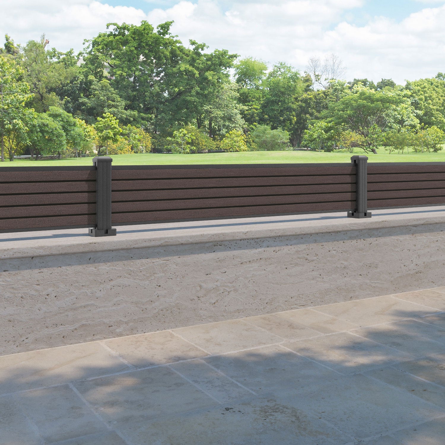 Hudson Fence Panel - Mid Brown - with our aluminium posts