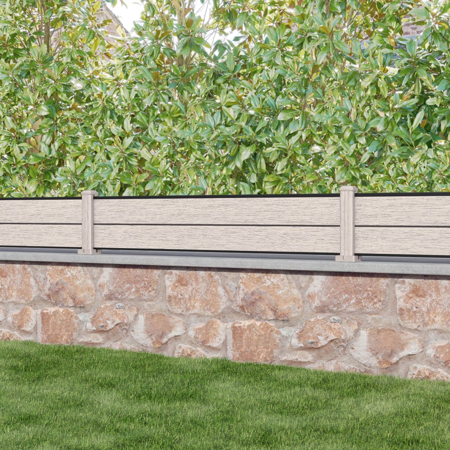 Fusion Fence Panel - Mid Stone - with our composite posts