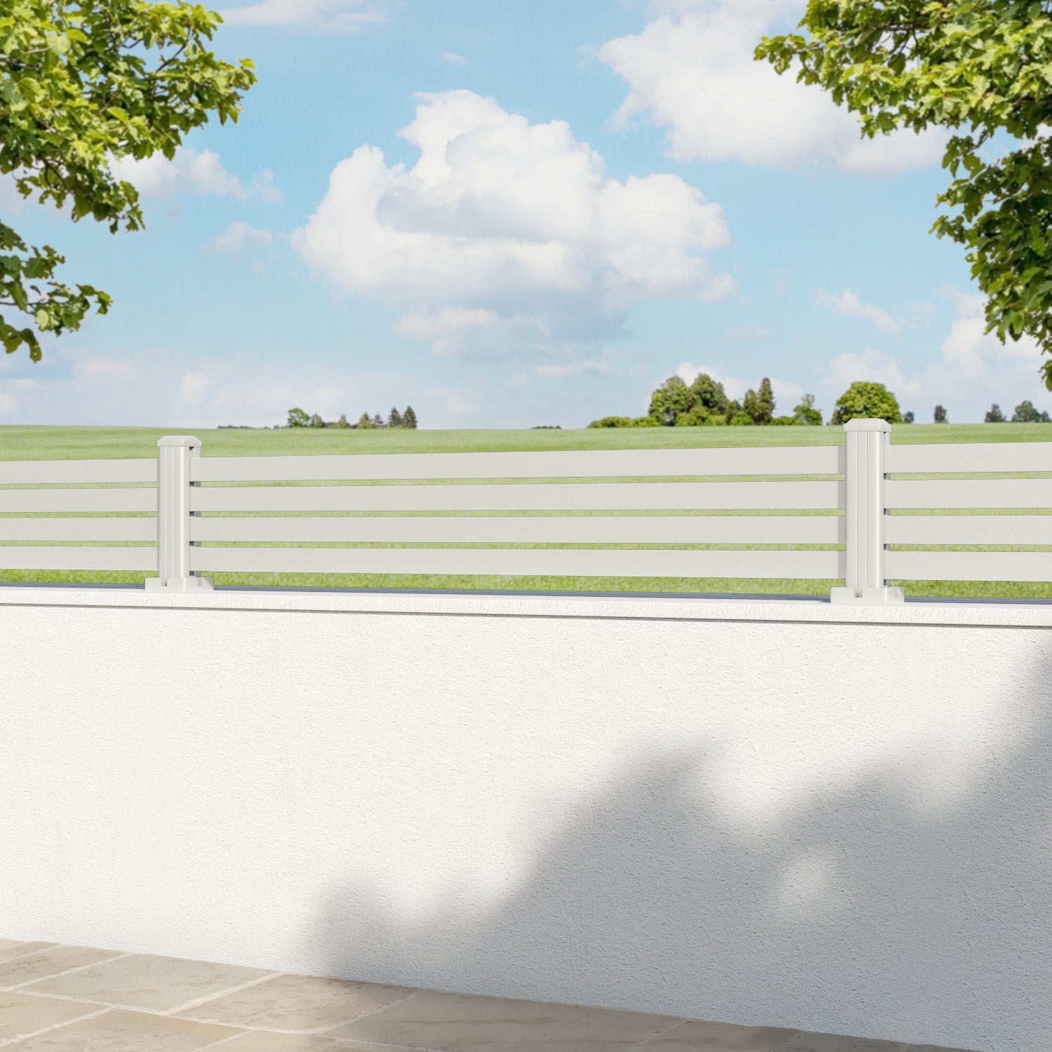 Aria Aluminium Fence Panel - Off White - with our aluminium posts
