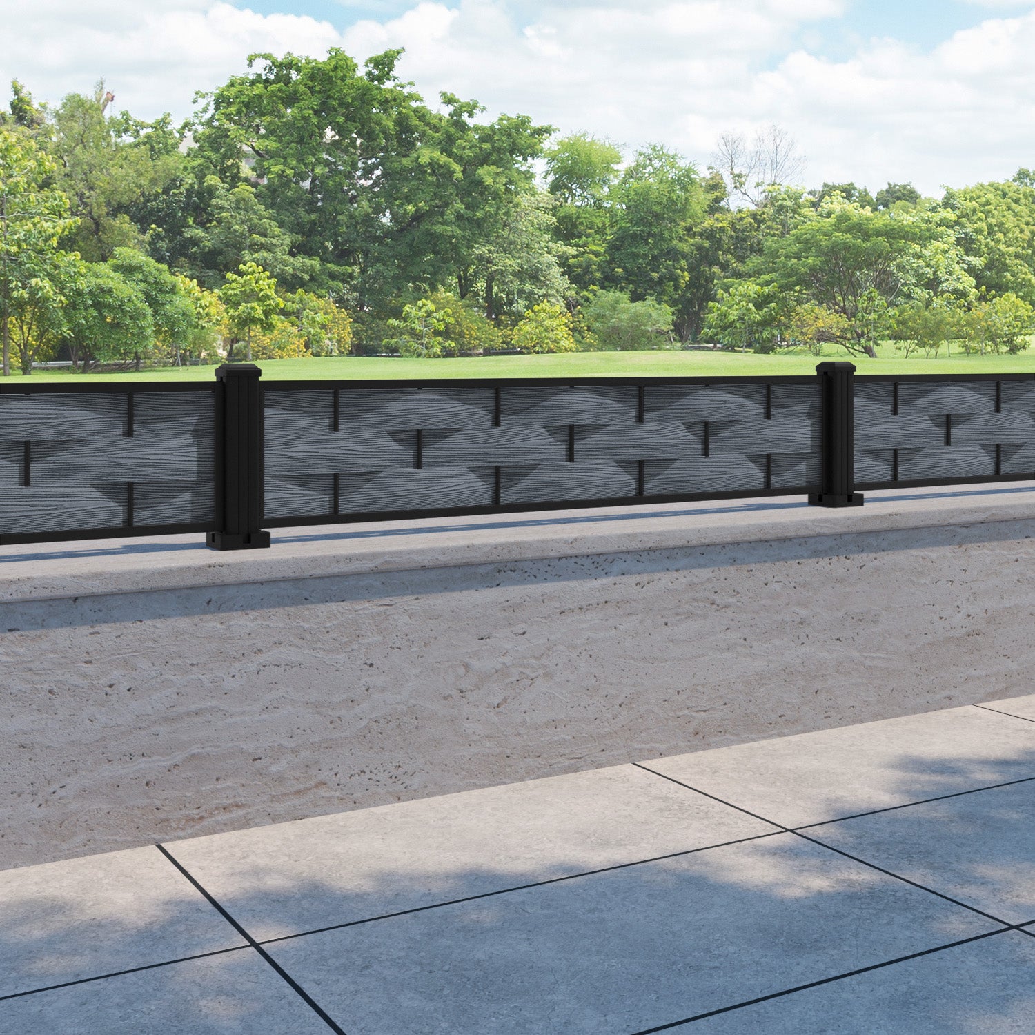 Ripple Fence Panel - Anthracite - with our aluminium posts