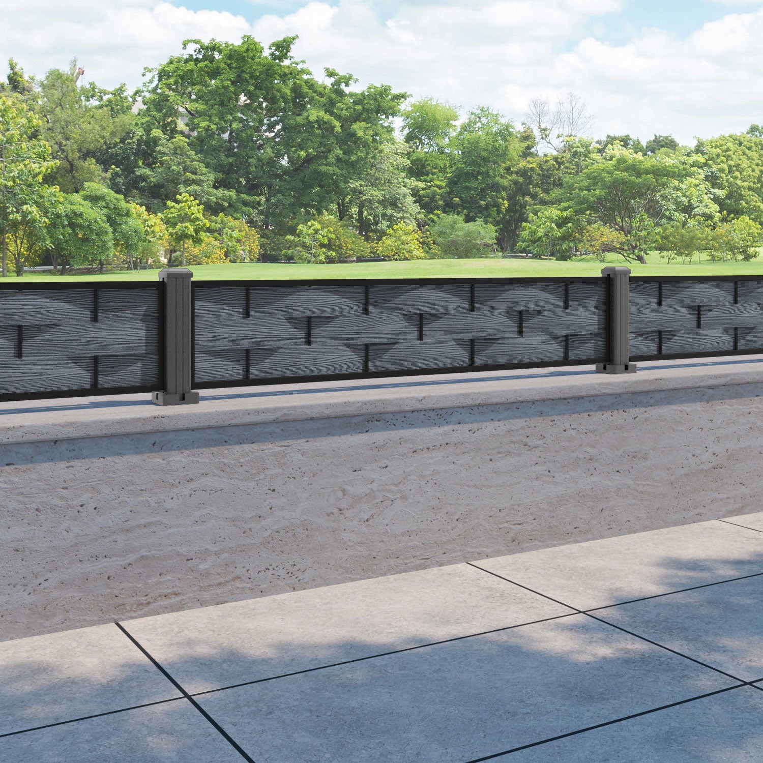 Ripple Fence Panel - Anthracite - with our aluminium posts