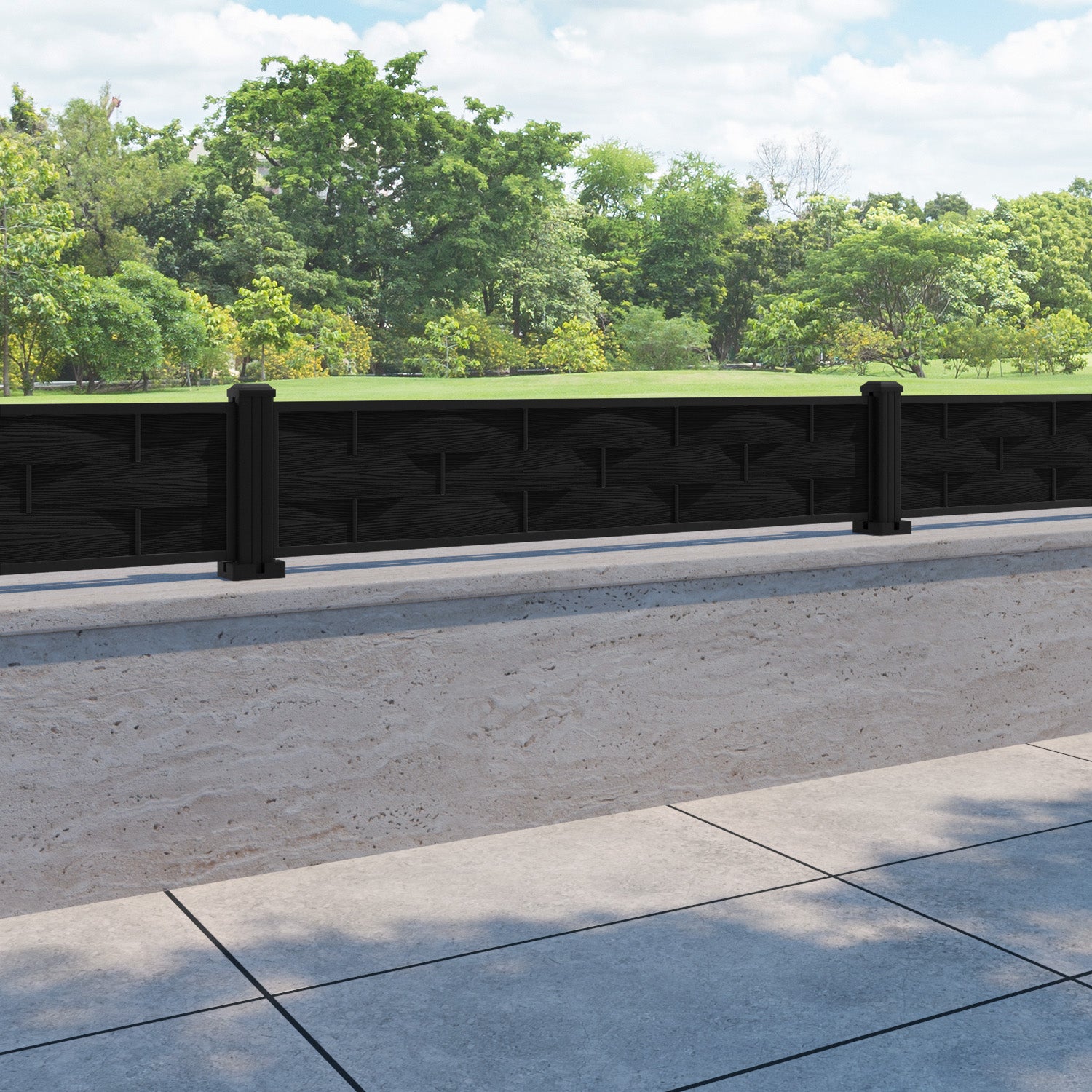 Ripple Fence Panel - Black - with our aluminium posts