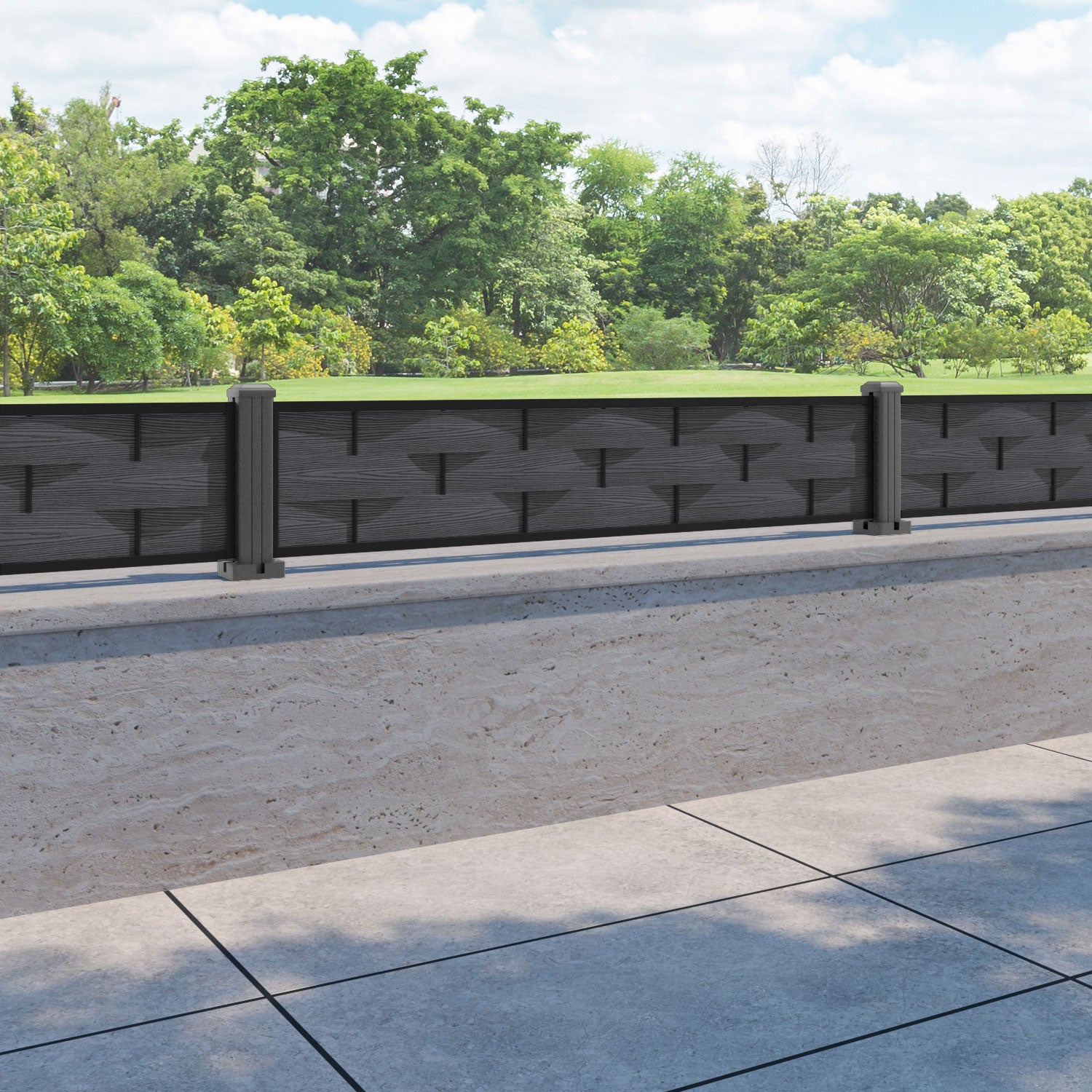 Ripple Fence Panel - Dark grey - with our aluminium posts