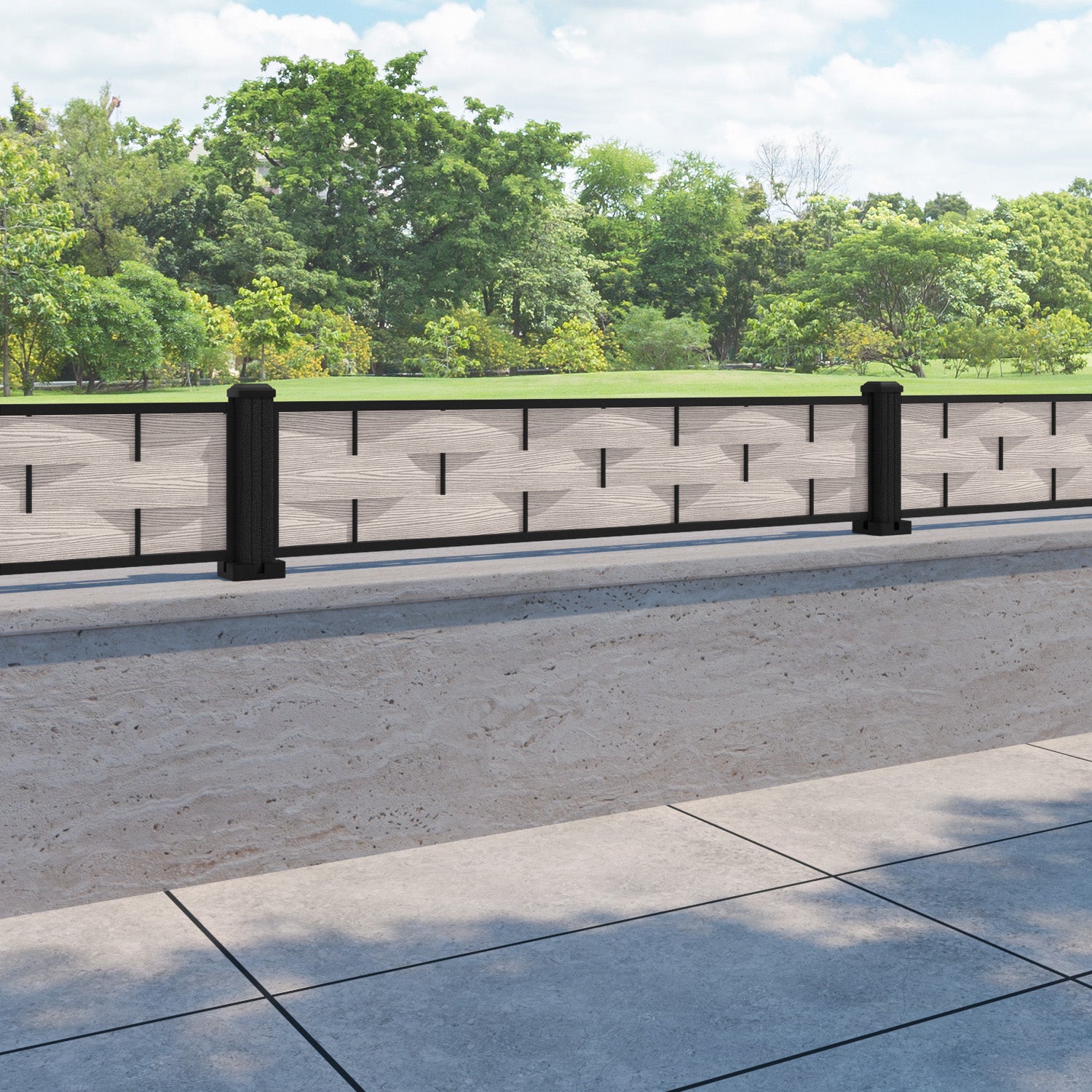 Ripple Fence Panel - Mid Stone - with our composite posts