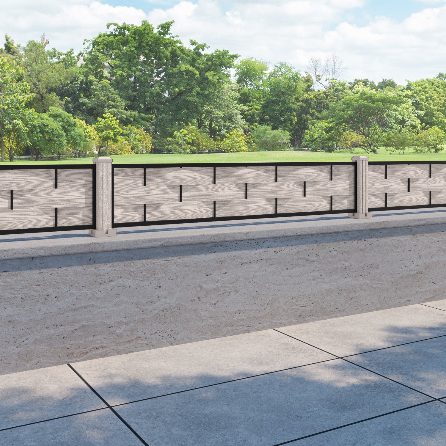 Ripple Fence Panel - Mid Stone - with our composite posts