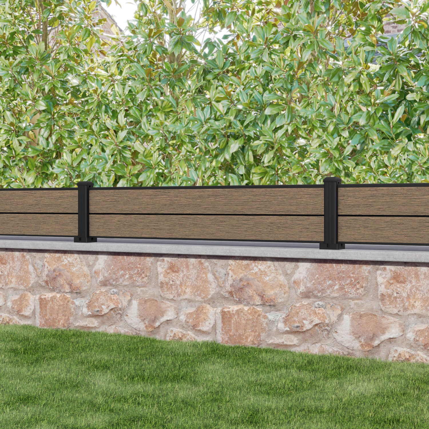 Fusion Fence Panel - Teak - with our aluminium posts