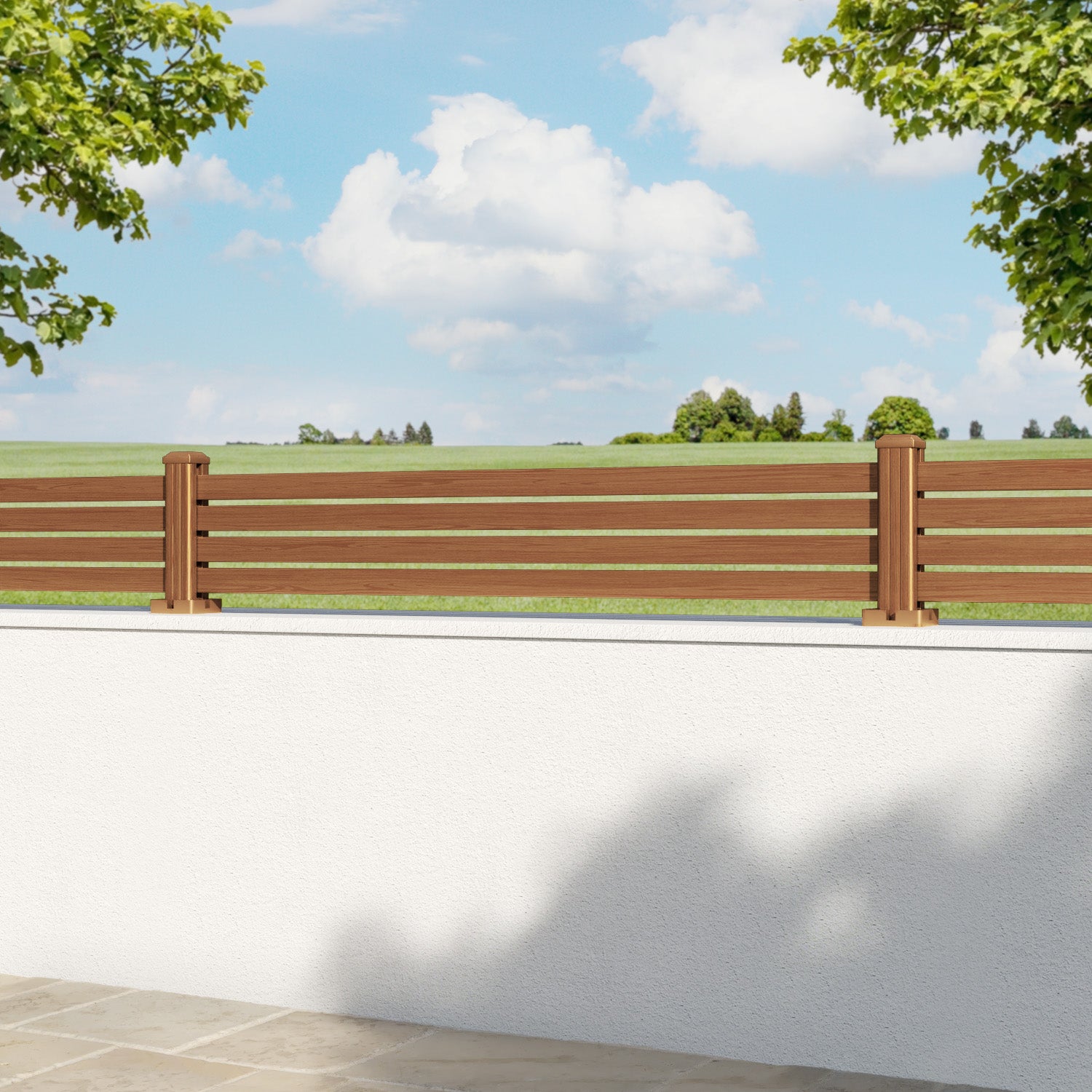 Aria Aluminium Fence Panel - Teak - with our aluminium posts