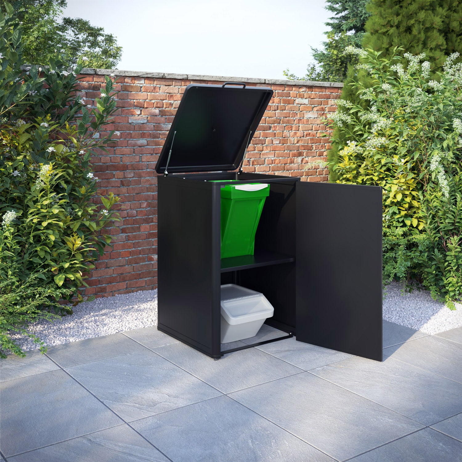 Curva Black 3 Bin Store with Geo Door Screen