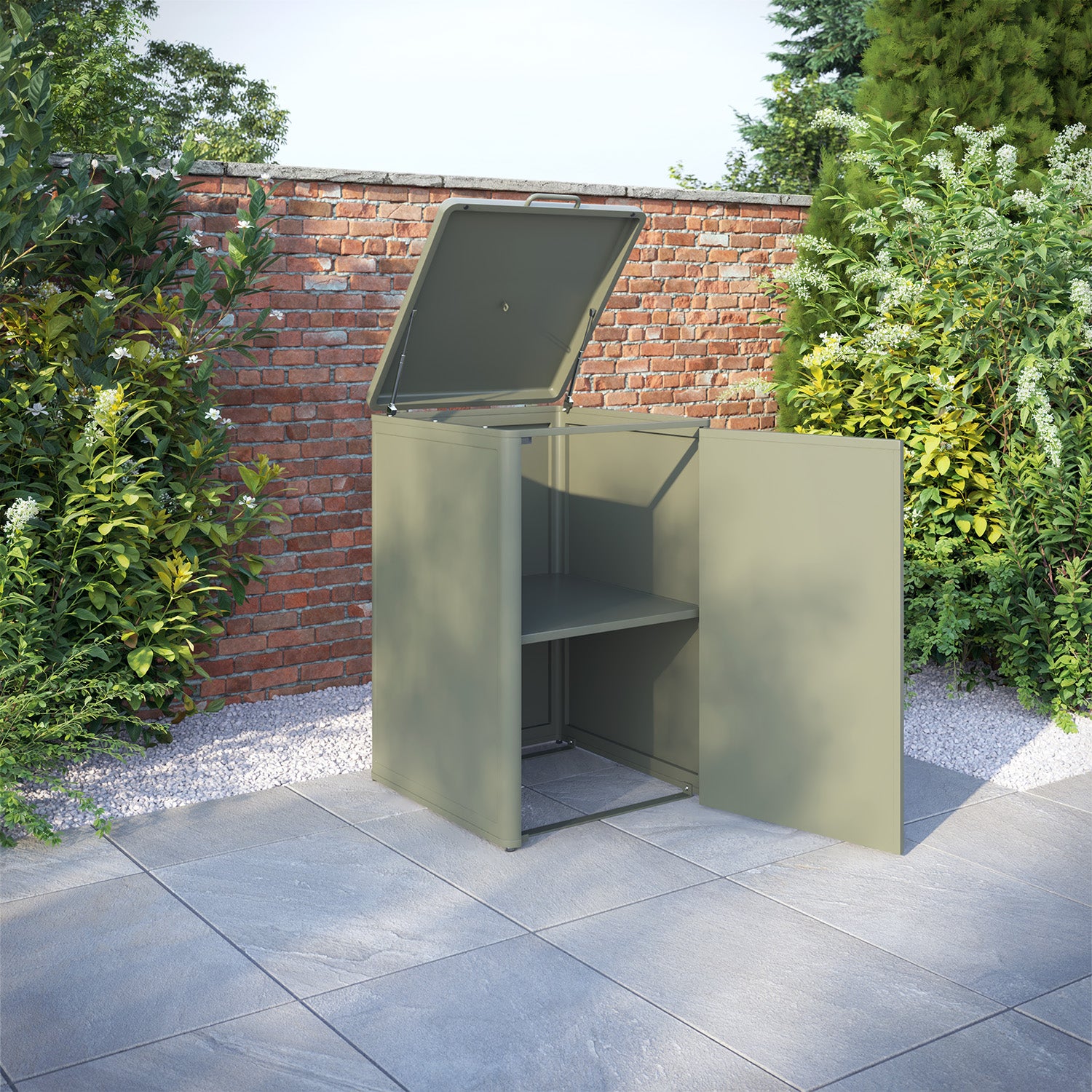 Curva Dusty Green 2 Bin Store with Narwa Door Screen