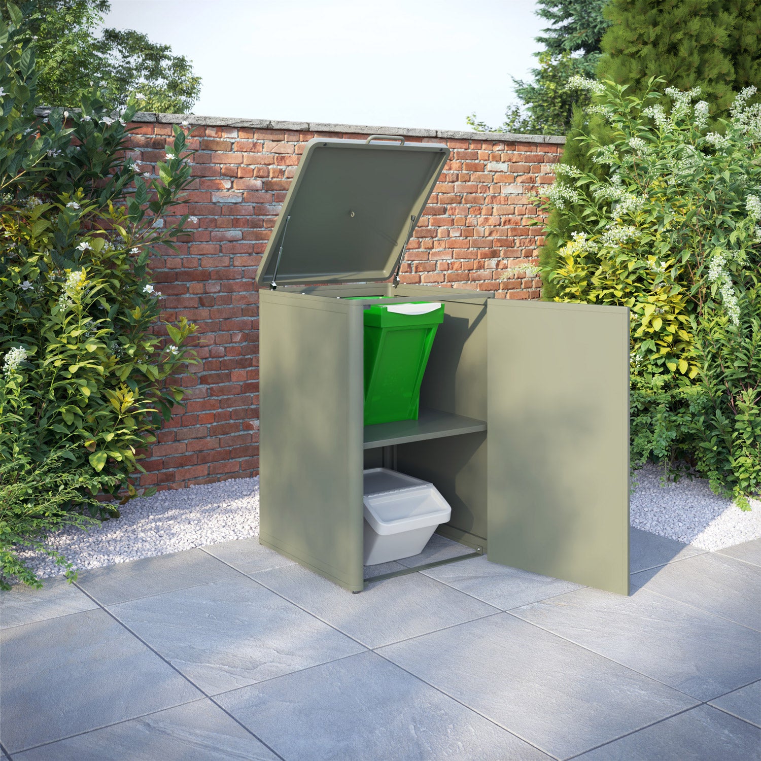 Curva Dusty Green 3 Bin Store with Windsor Door Screen