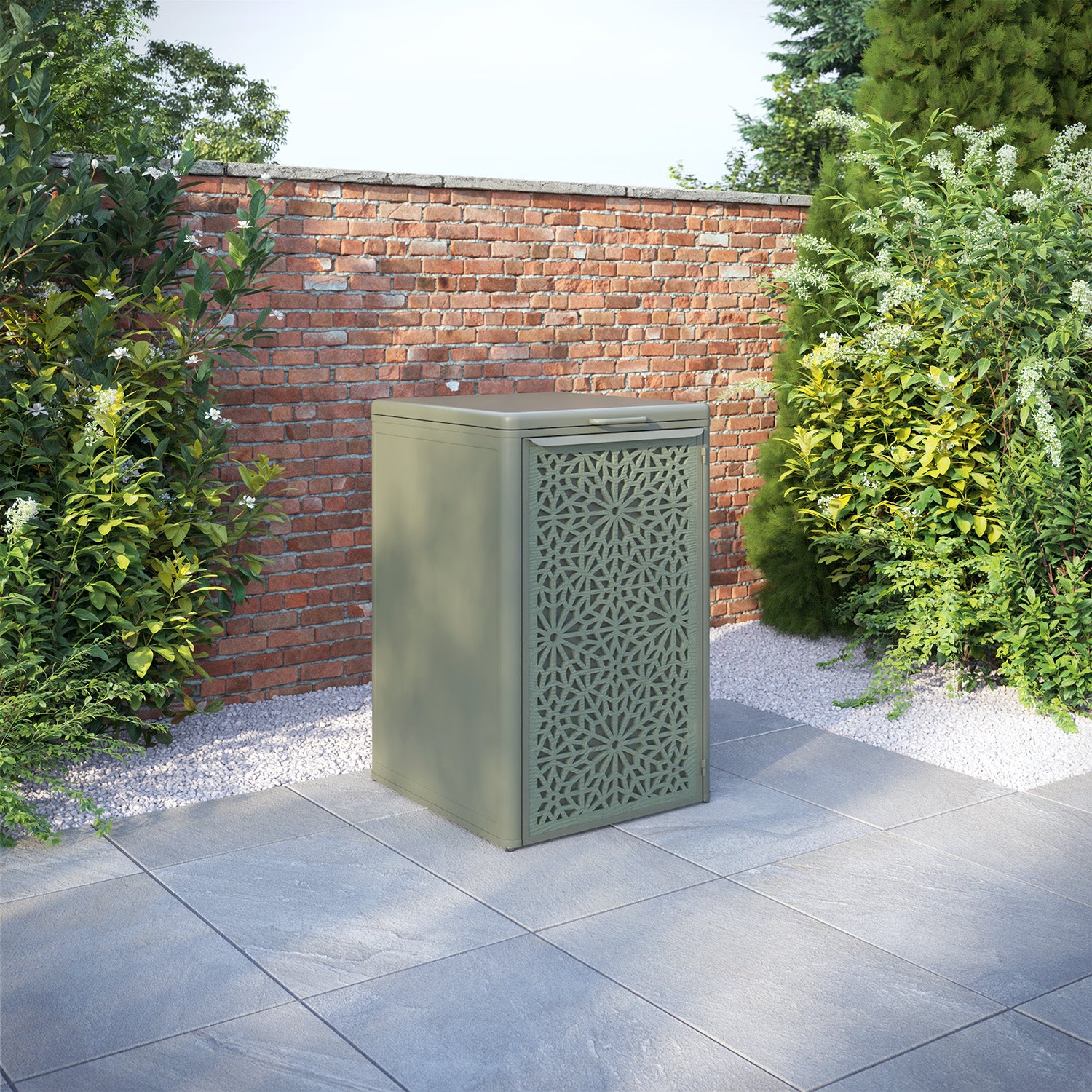 Curva Dusty Green 1 Bin Store with Alnara Door Screen