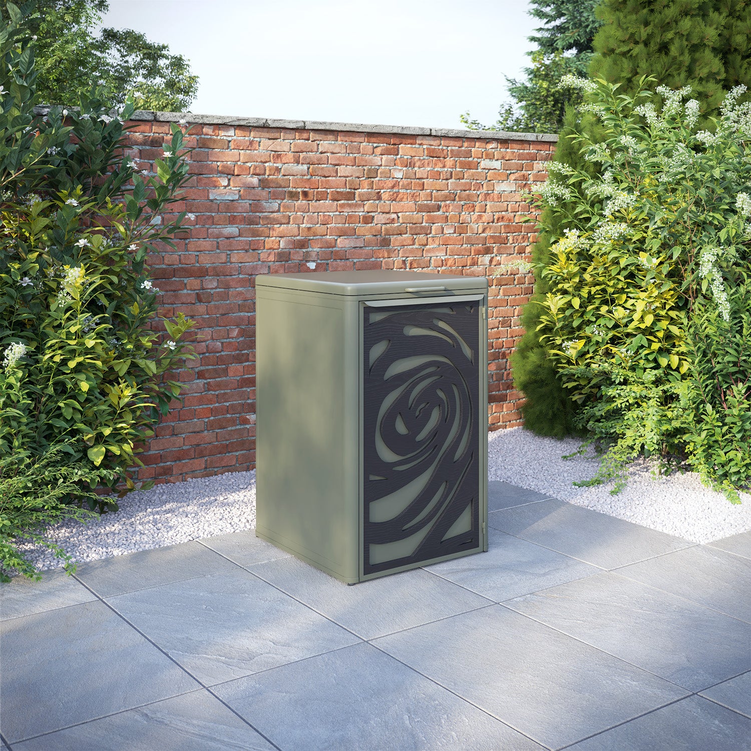 Curva Dusty Green 1 Bin Store with Roses Door Screen
