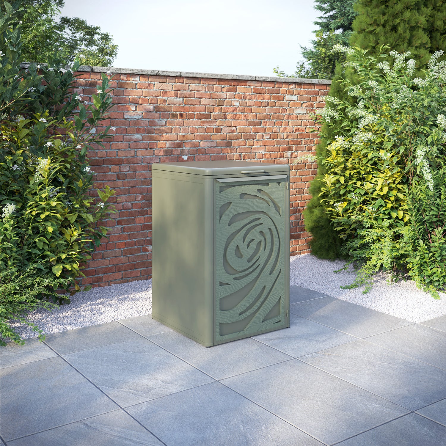 Curva Dusty Green 1 Bin Store with Roses Door Screen