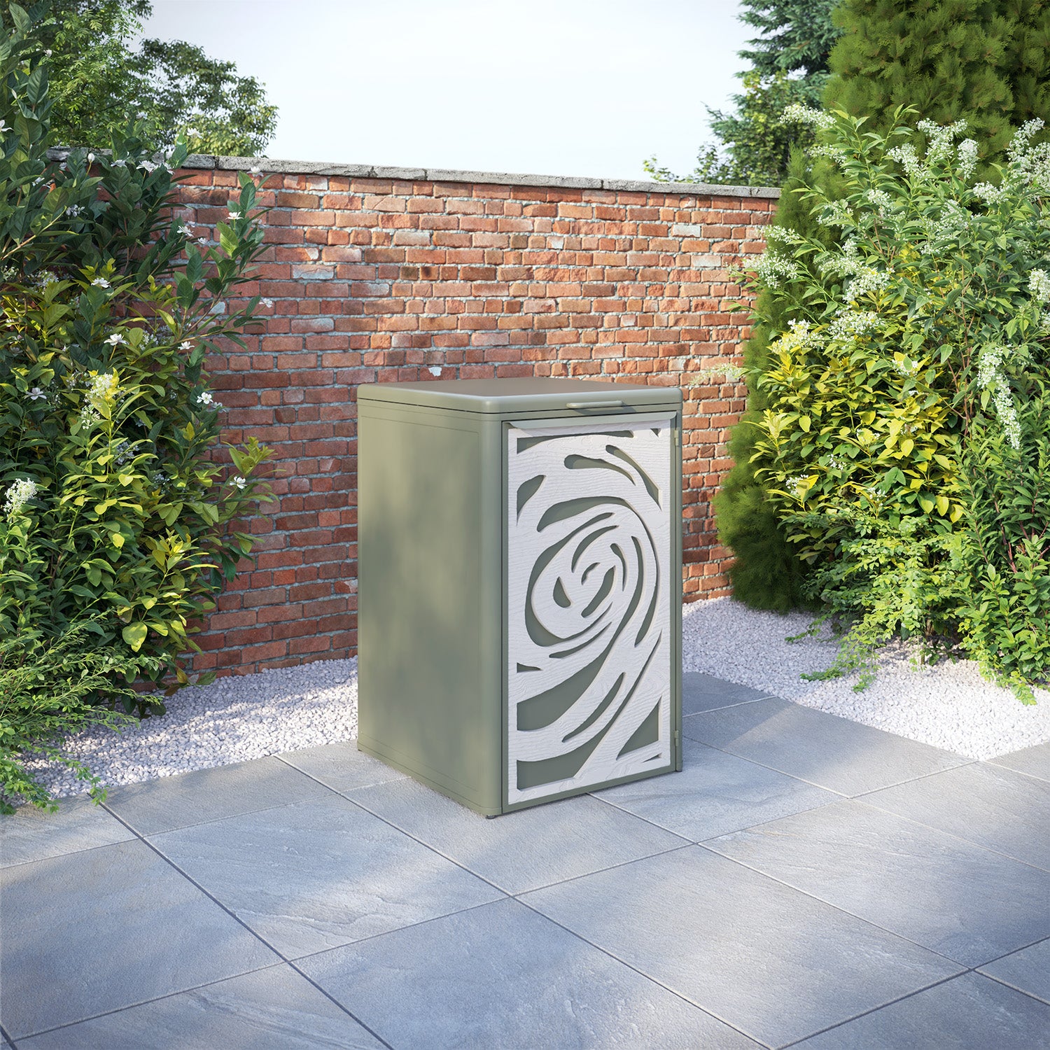 Curva Dusty Green 1 Bin Store with Roses Door Screen