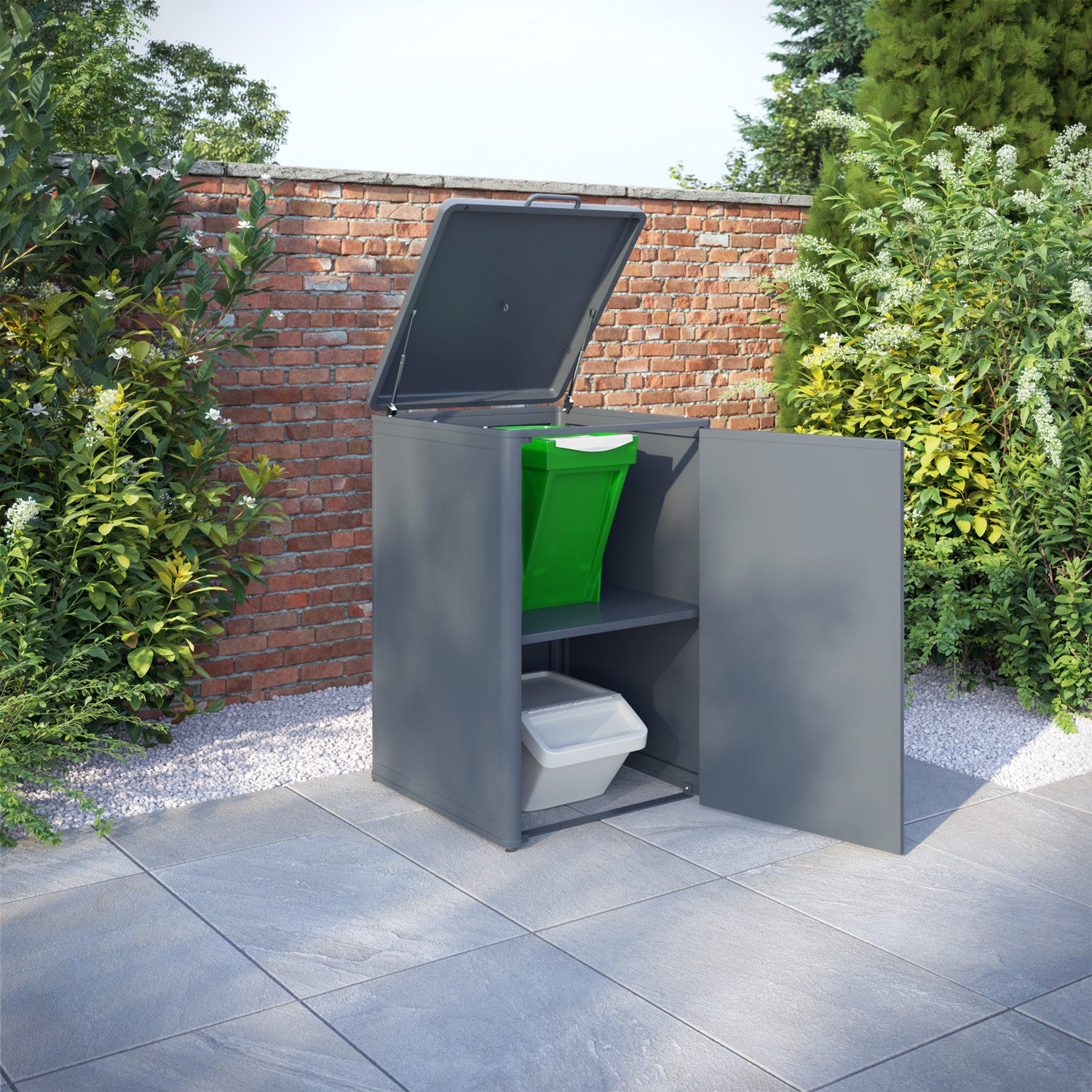 Curva Anthracite Grey 2 Bin Store with Palm Door Screen