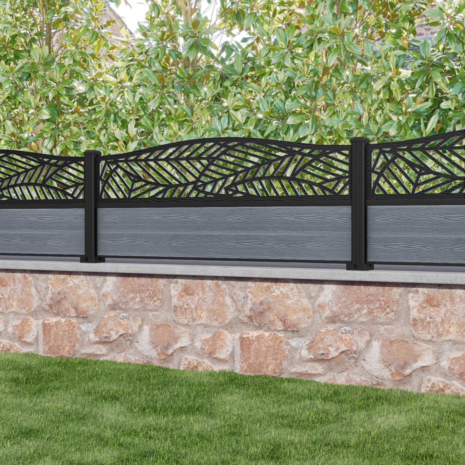 Classic Habitat Curved Top Fence Panel - Anthracite - with our aluminium posts