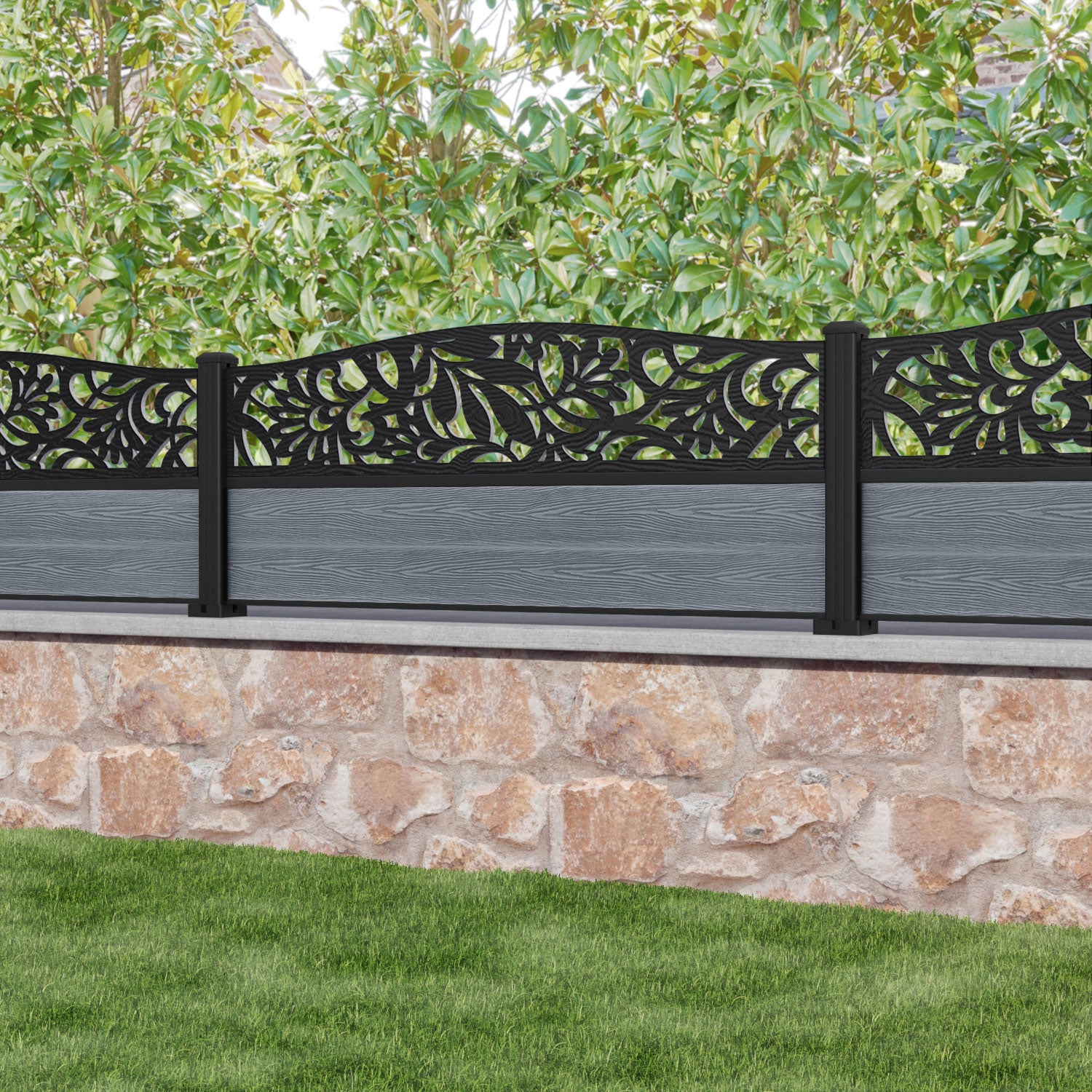Classic Heritage Curved Top Fence Panel - Anthracite - with our aluminium posts