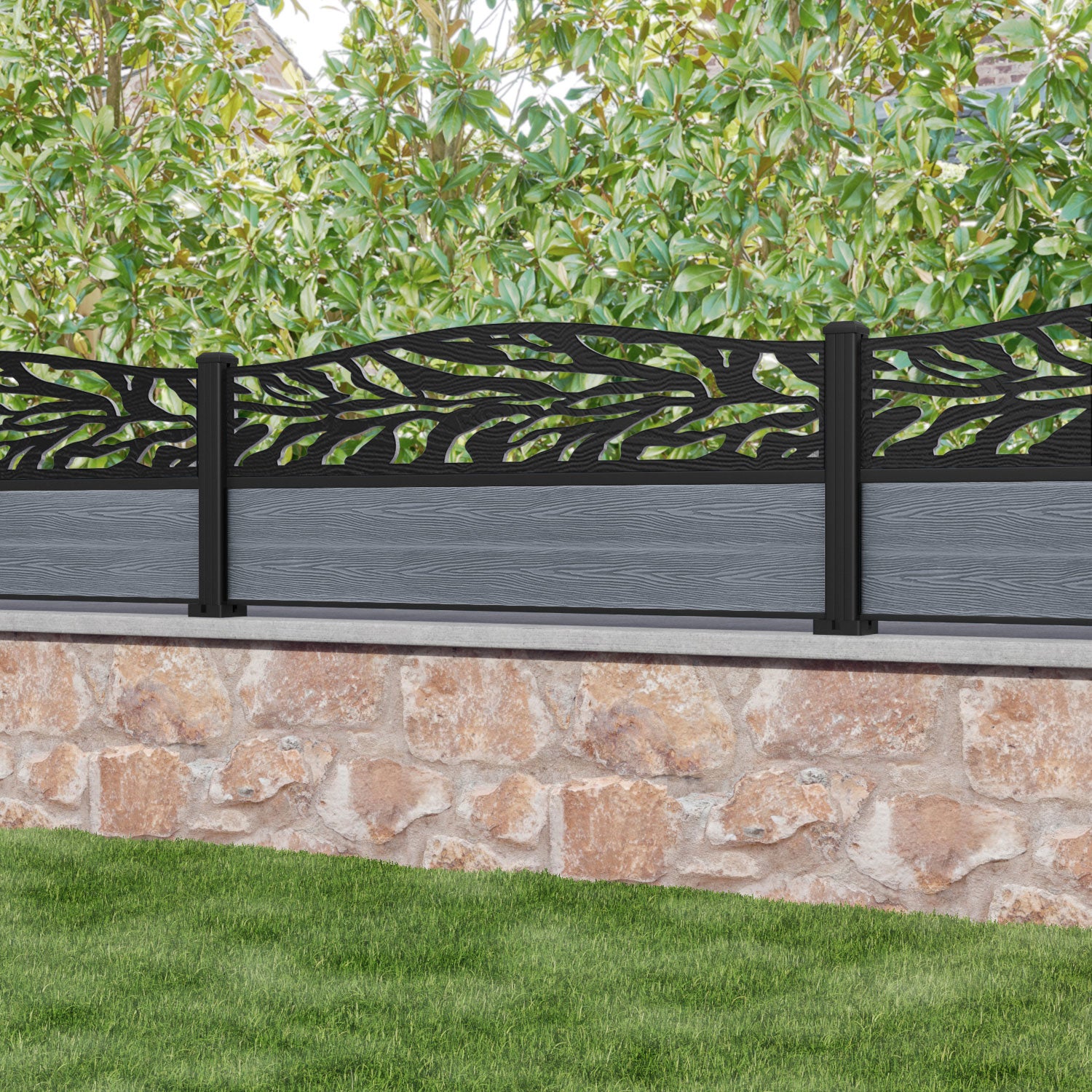Classic Malawi Curved Top Fence Panel - Anthracite - with our aluminium posts