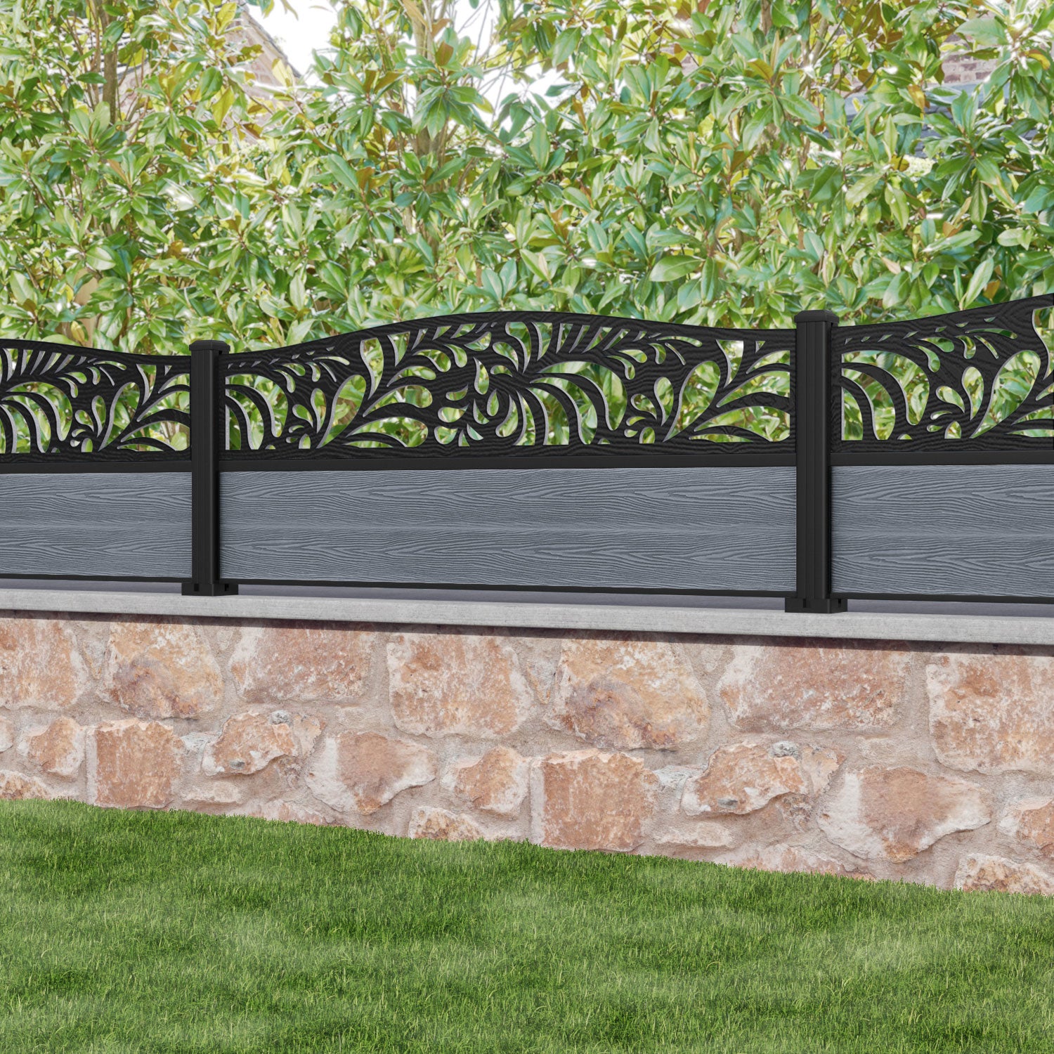 Classic Petal Curved Top Fence Panel - Anthracite - with our aluminium posts