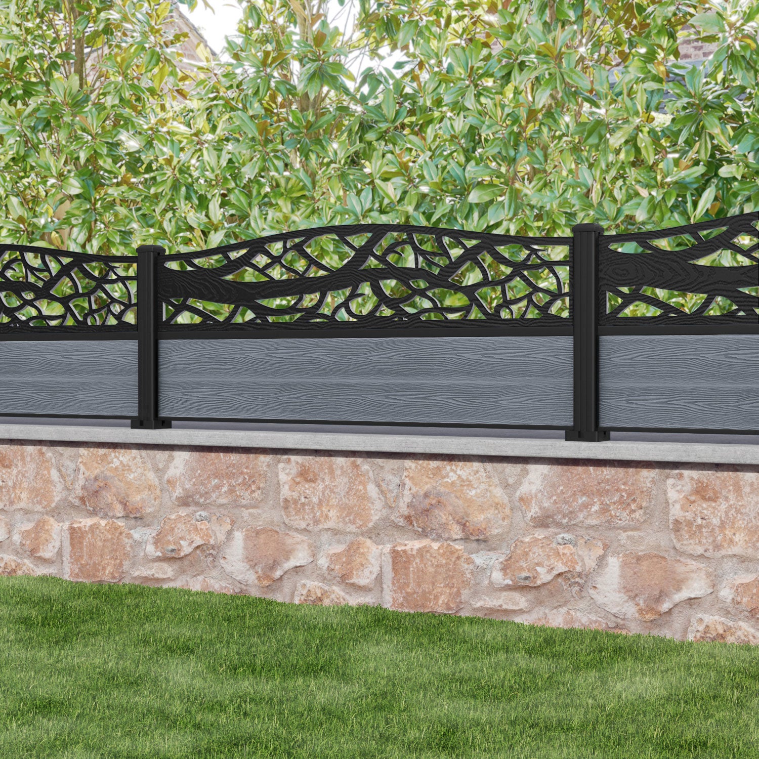 Classic Twilight Curved Top Fence Panel - Anthracite - with our aluminium posts