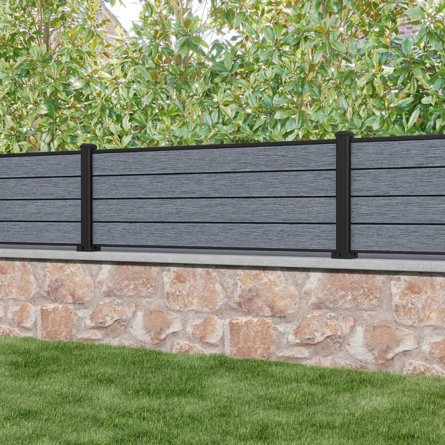 Fusion Fence Panel - Anthracite - with our aluminium posts