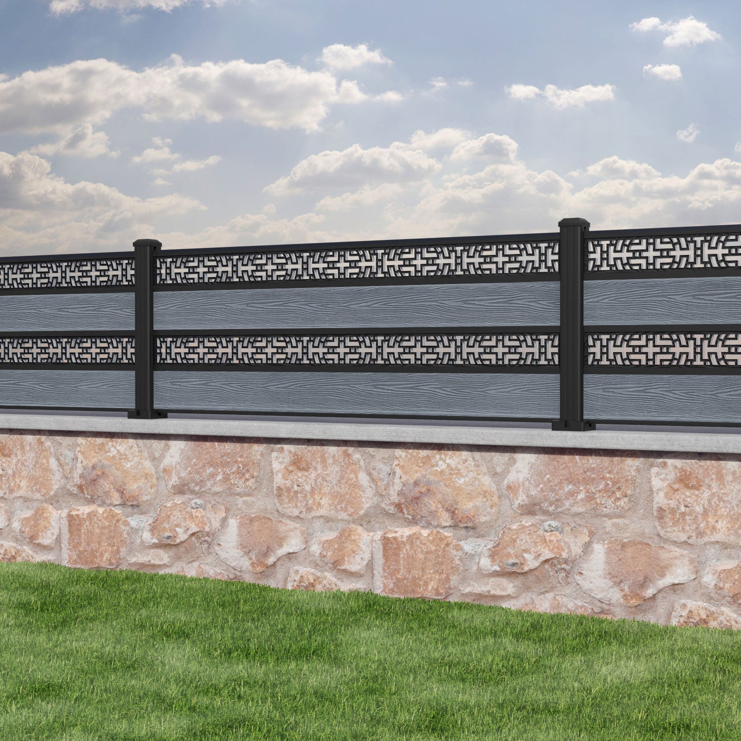 Classic Kumo Split Screen Fence Panel - Anthracite - with our aluminium posts