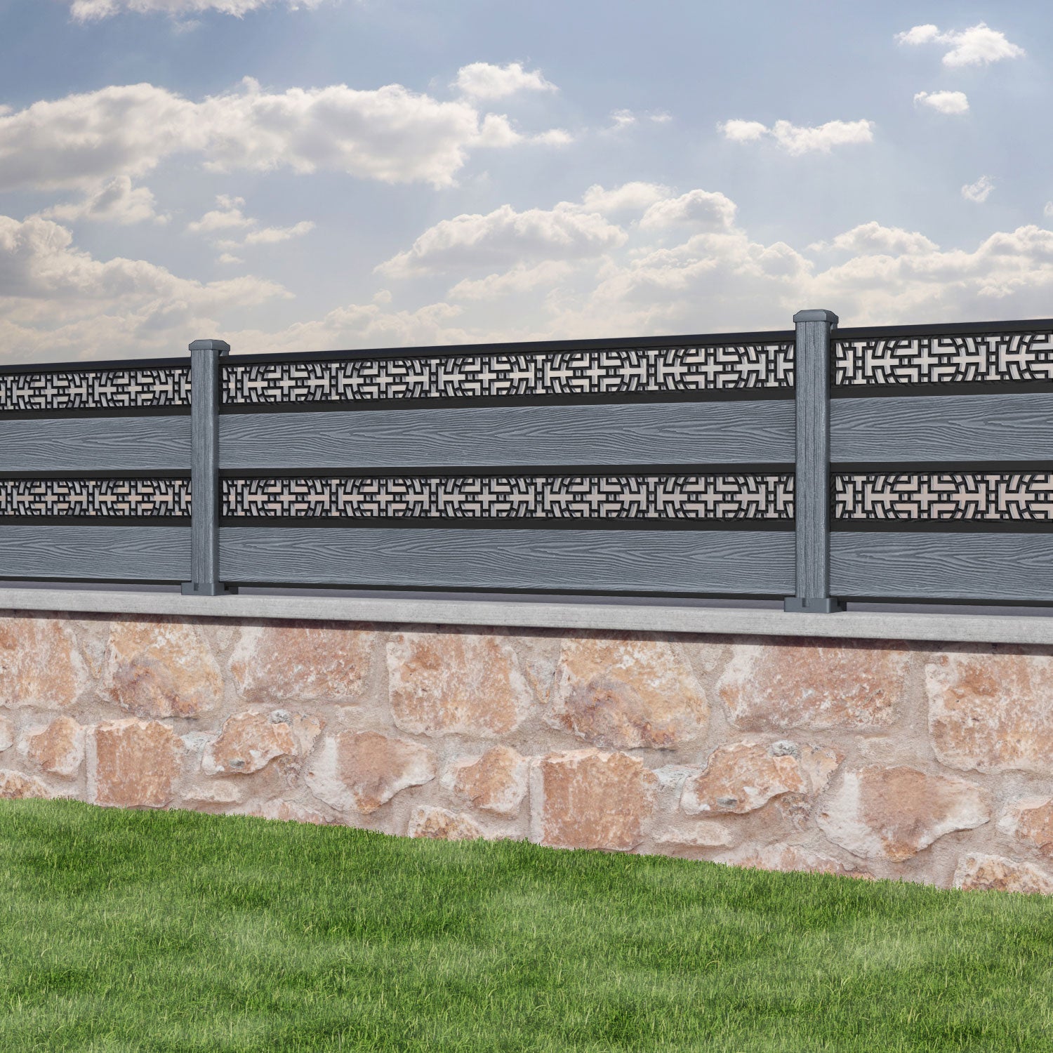 Classic Kumo Split Screen Fence Panel - Anthracite - with our composite posts