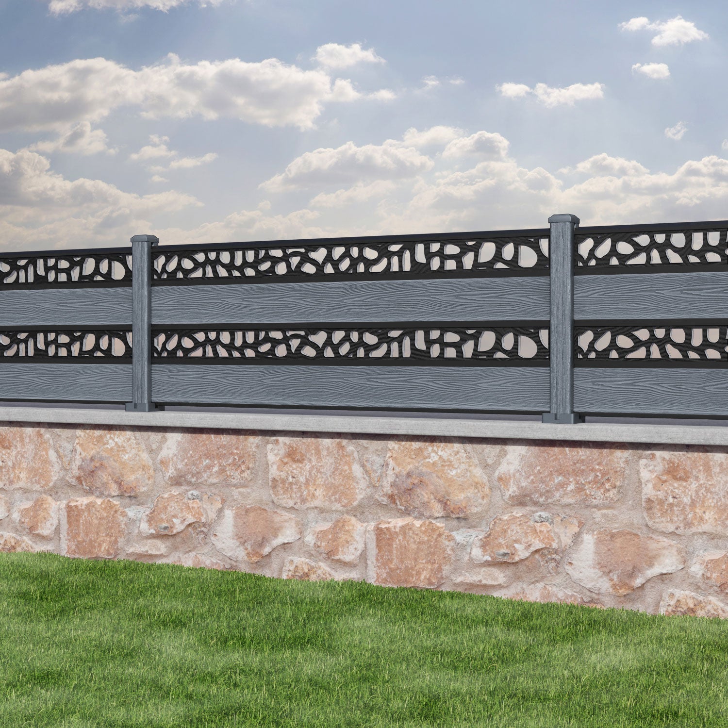 Classic Pebble Split Screen Fence Panel - Anthracite - with our composite posts