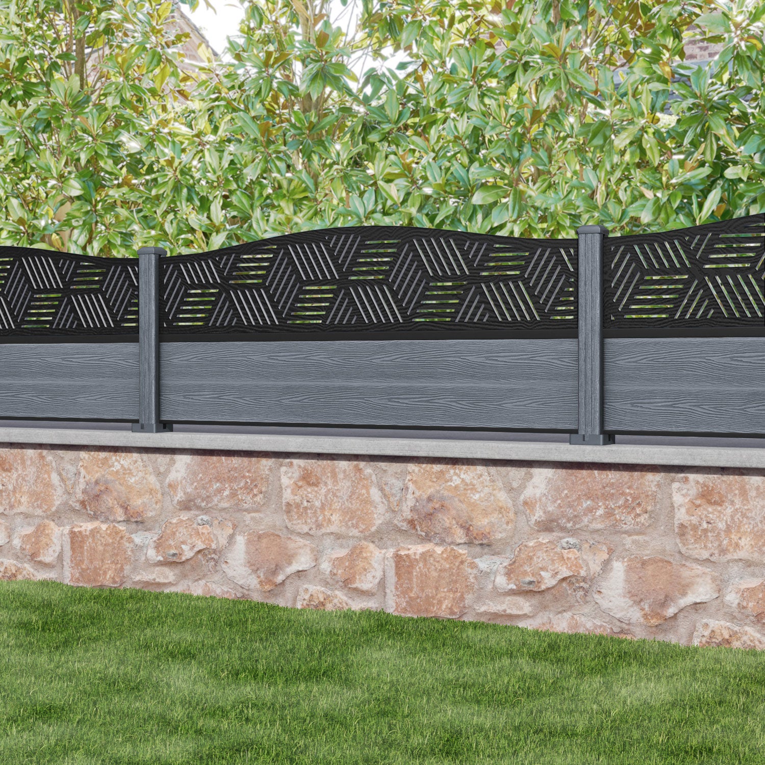 Classic Cubed Curved Top Fence Panel - Anthracite - with our composite posts