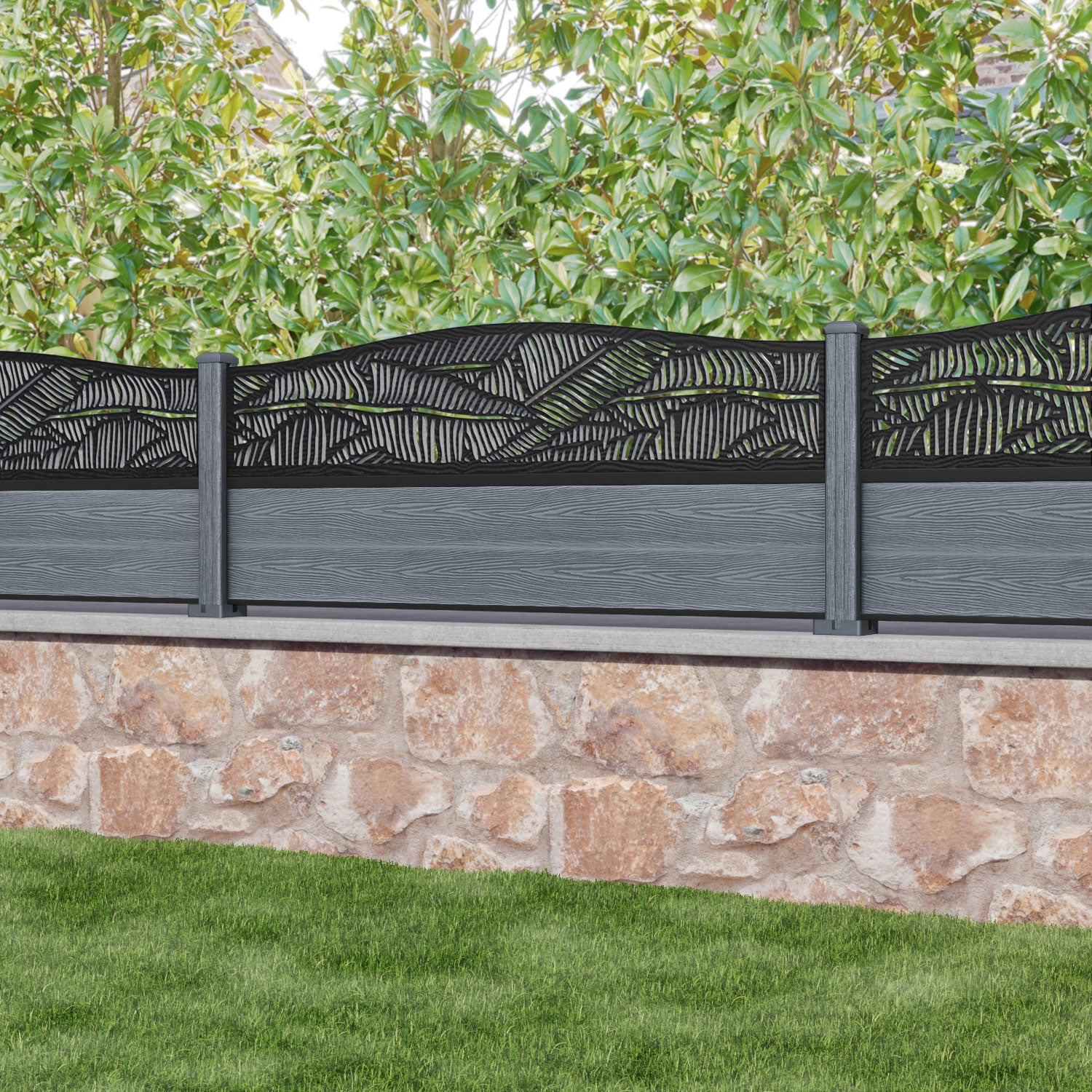 Classic Feather Curved Top Fence Panel - Anthracite - with our composite posts