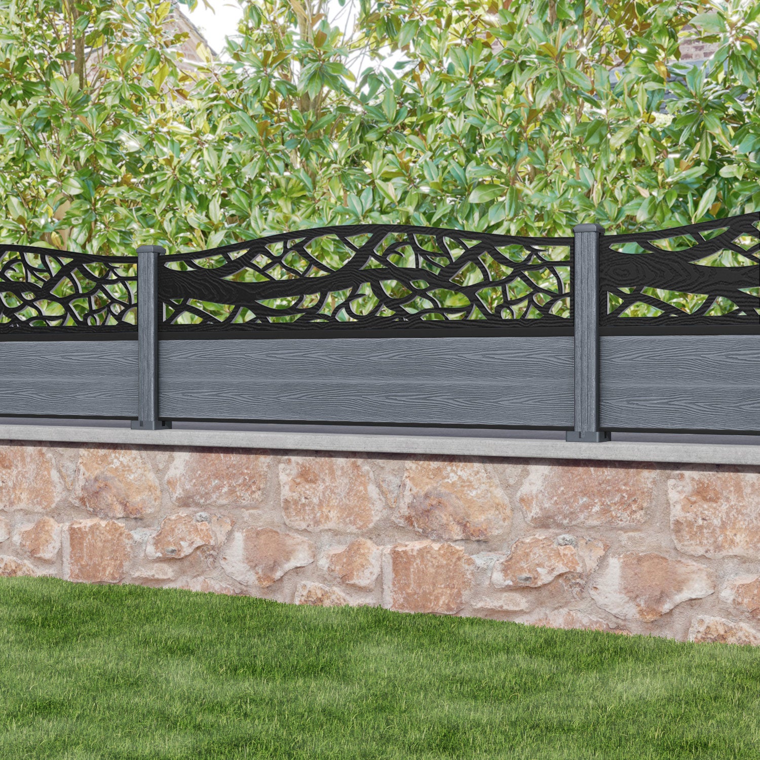 Classic Twilight Curved Top Fence Panel - Anthracite - with our composite posts