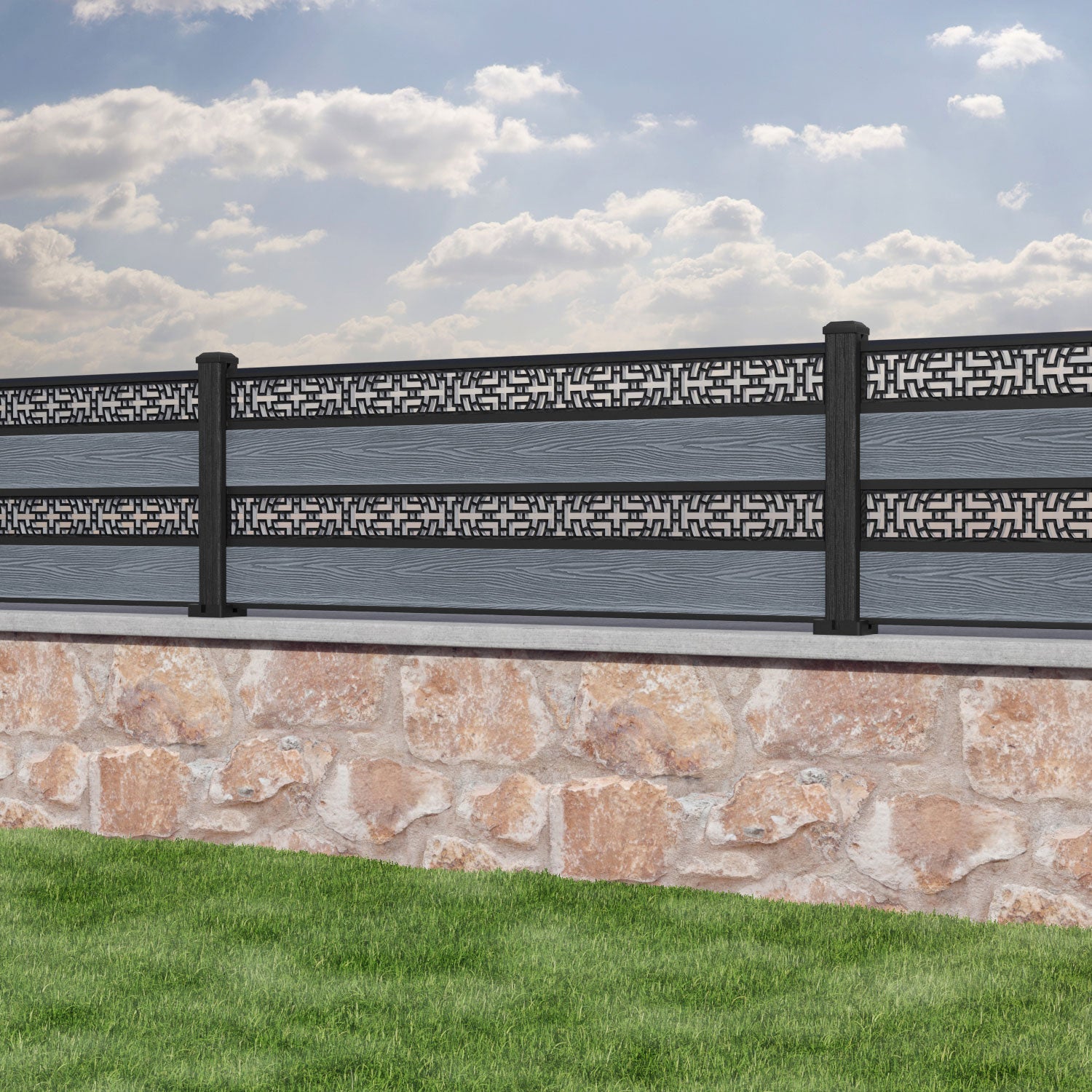 Classic Kumo Split Screen Fence Panel - Anthracite - with our composite posts