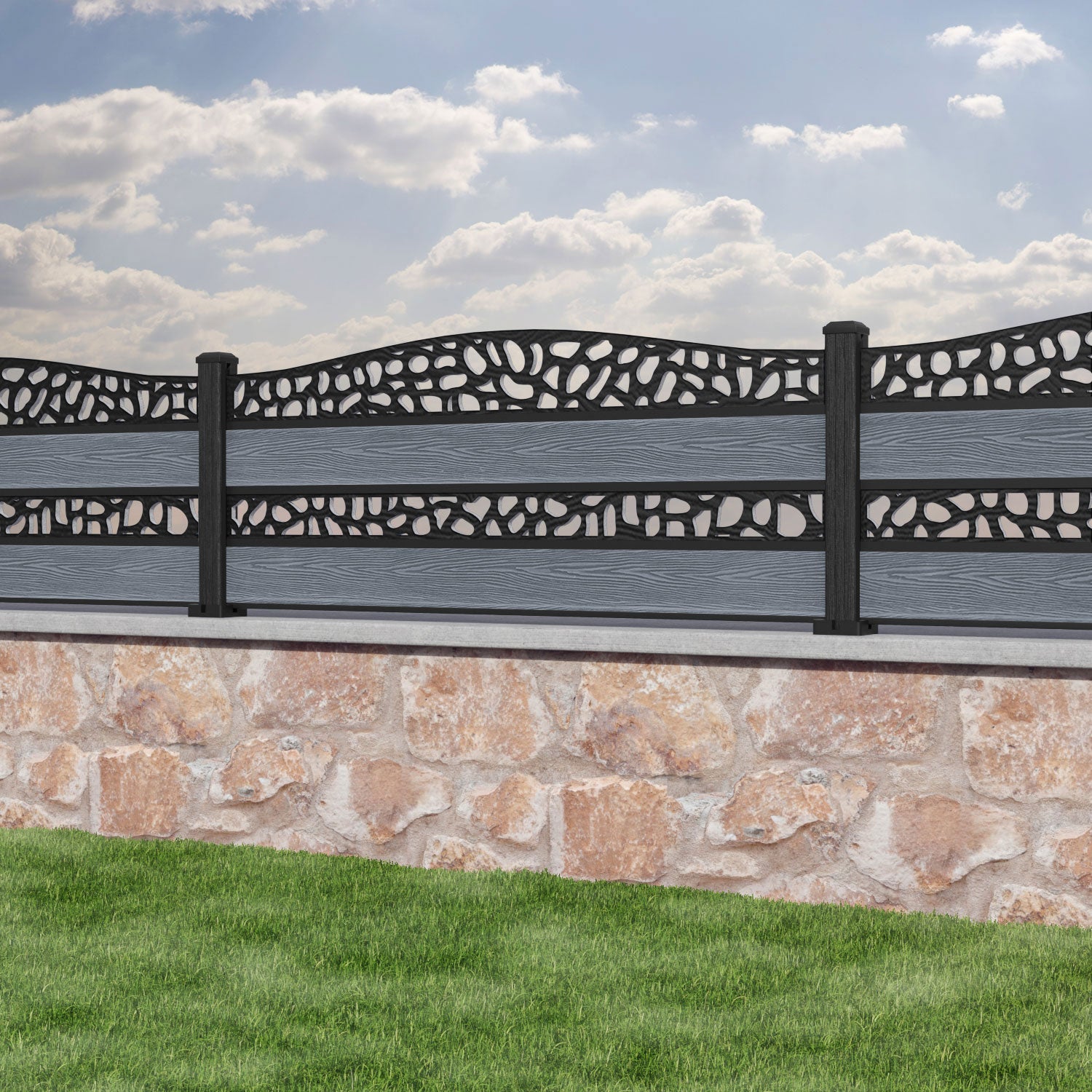 Classic Pebble Curved Top Split Screen Fence Panel - Anthracite - with our composite posts