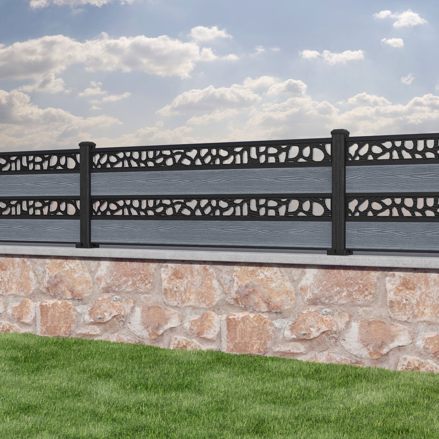 Classic Pebble Split Screen Fence Panel - Anthracite - with our composite posts