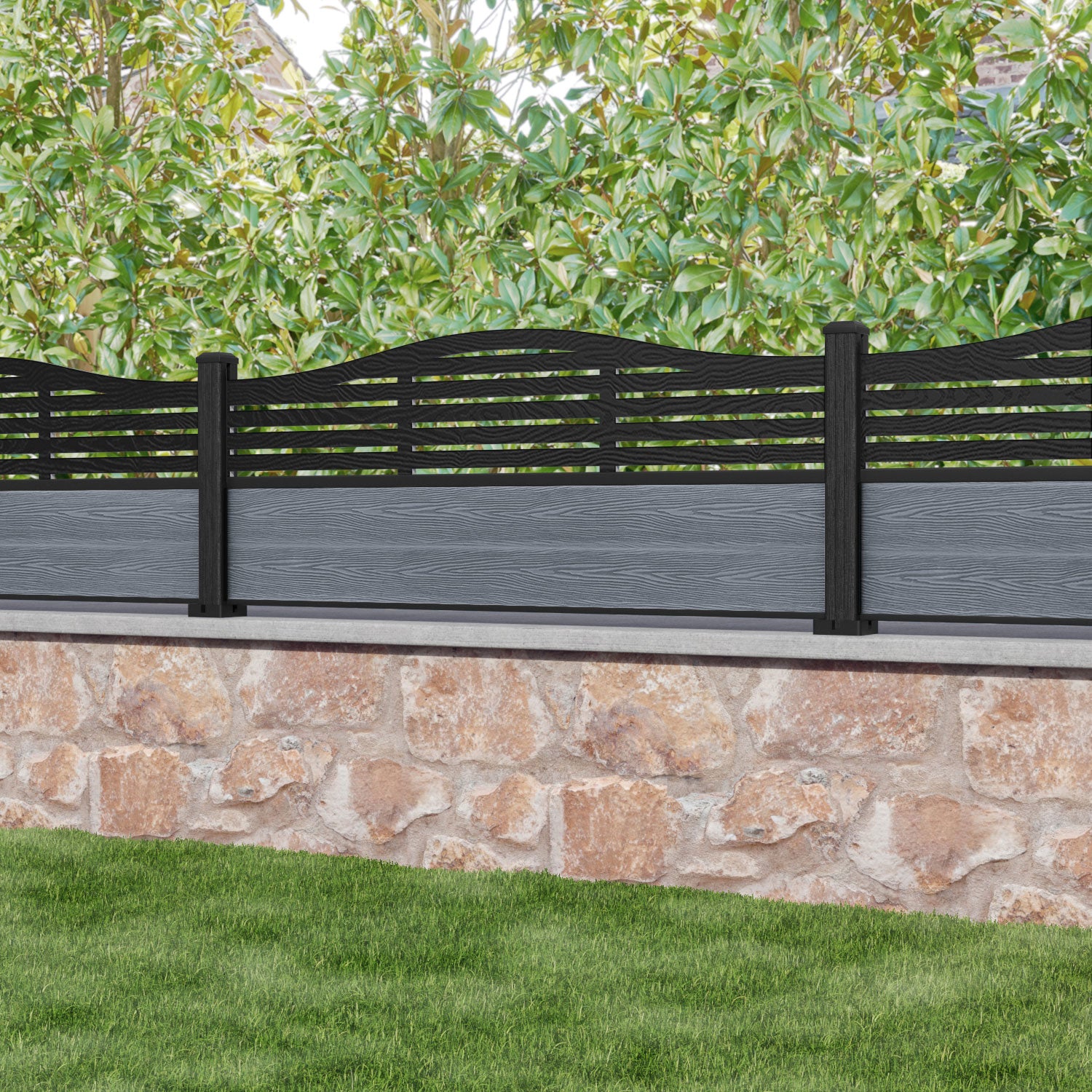 Classic Aspen Curved Top Fence Panel - Anthracite - with our composite posts