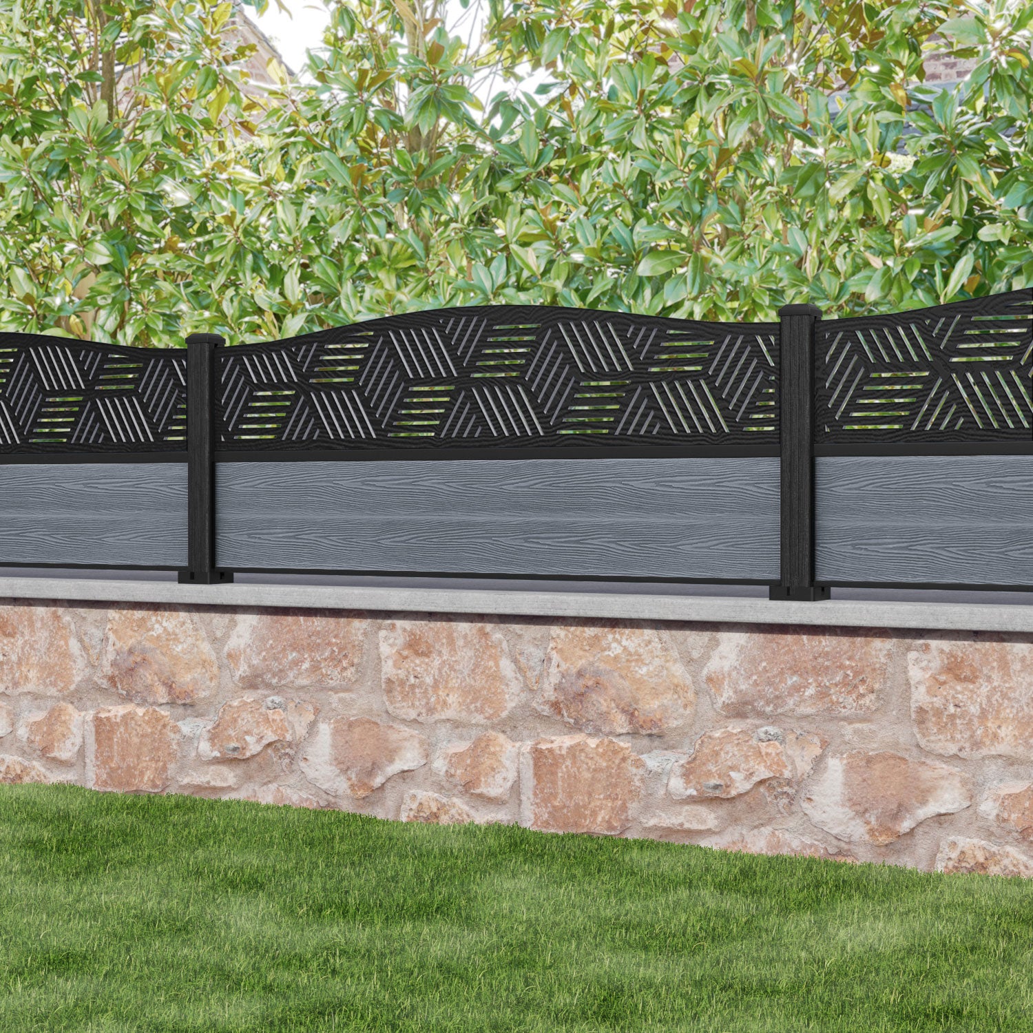 Classic Cubed Curved Top Fence Panel - Anthracite - with our composite posts