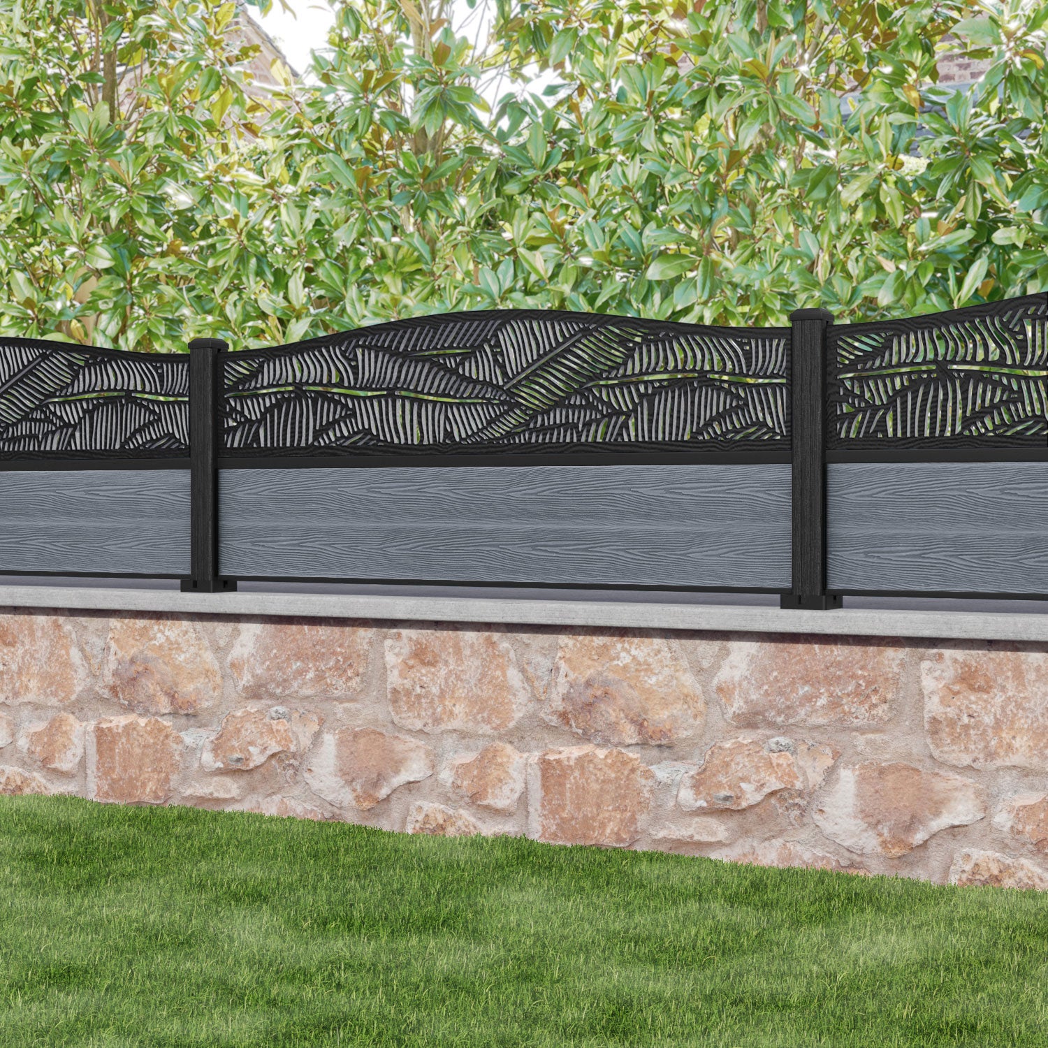Classic Feather Curved Top Fence Panel - Anthracite - with our composite posts