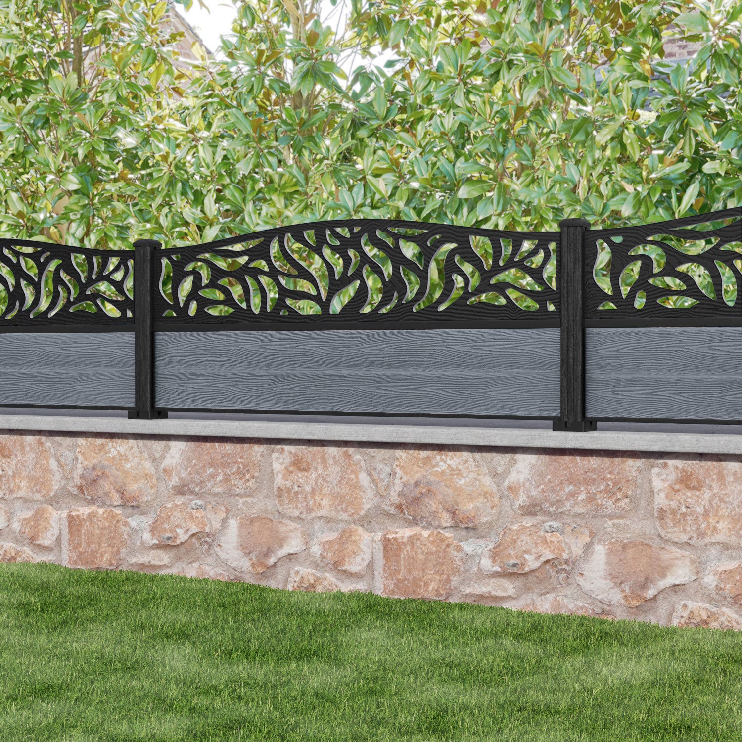 Classic Plume Curved Top Fence Panel - Anthracite - with our composite posts