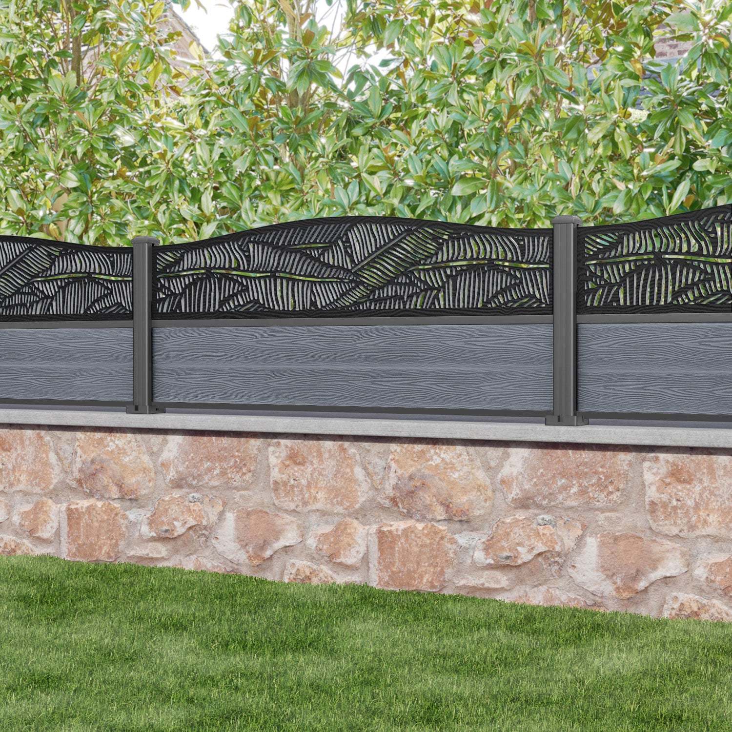 Classic Feather Curved Top Fence Panel - Anthracite - with our aluminium posts