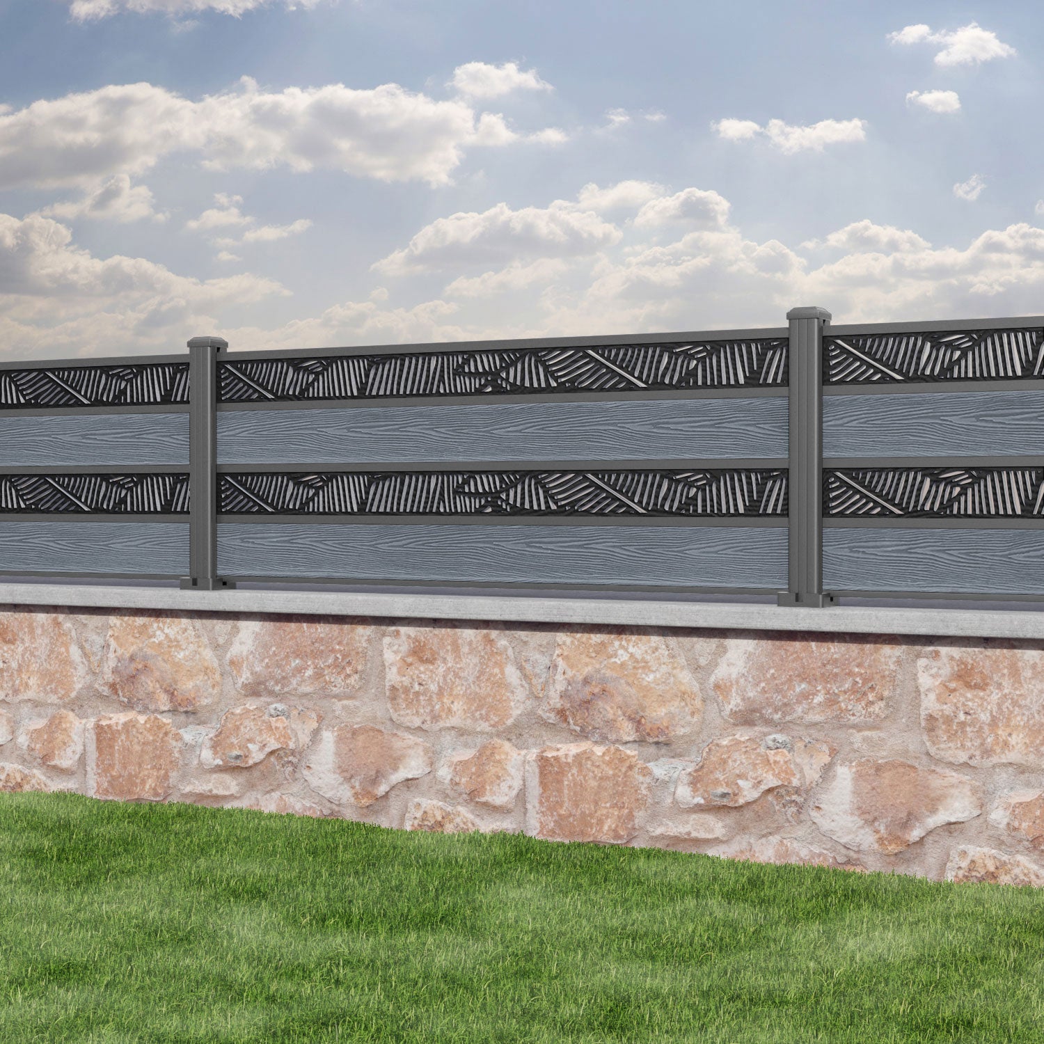 Classic Feather Split Screen Fence Panel - Anthracite - with our aluminium posts