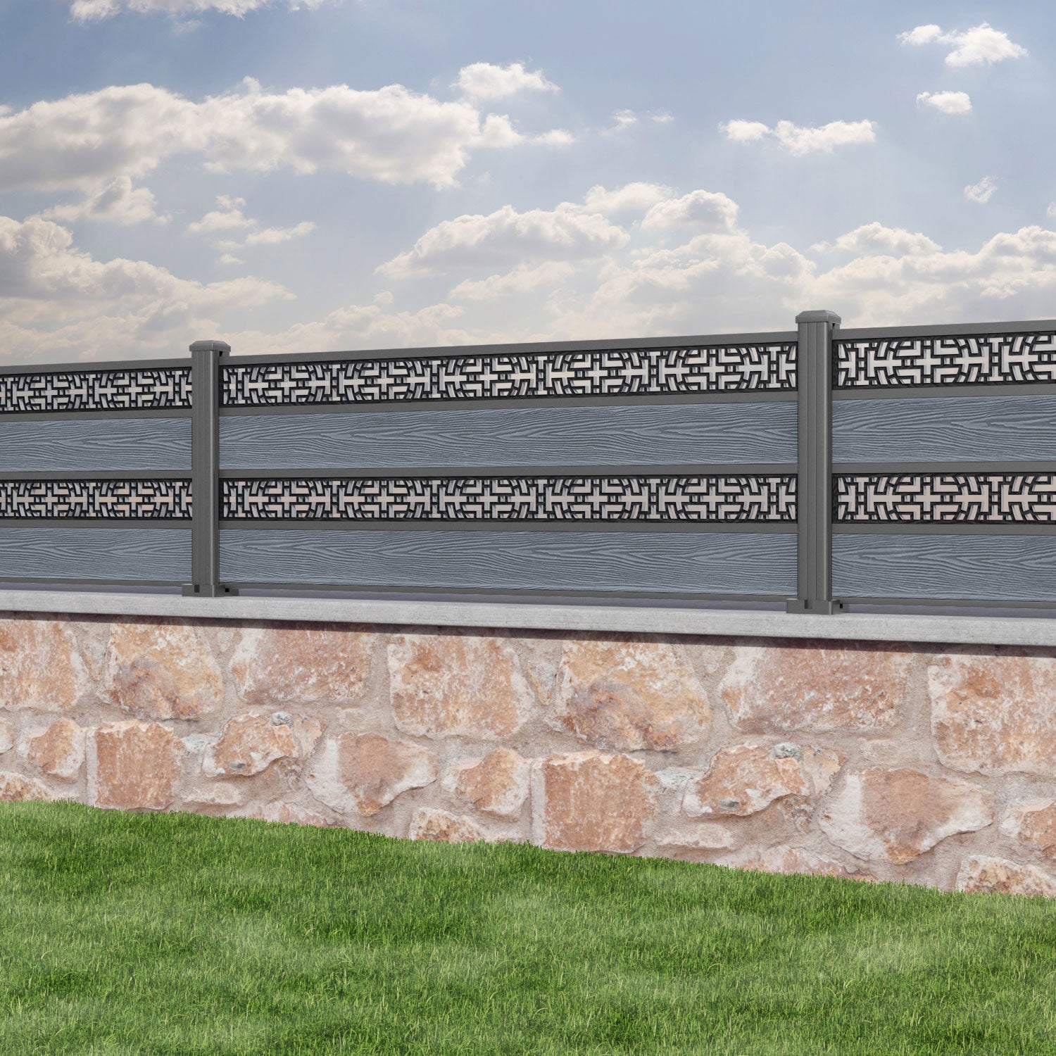 Classic Kumo Split Screen Fence Panel - Anthracite - with our aluminium posts