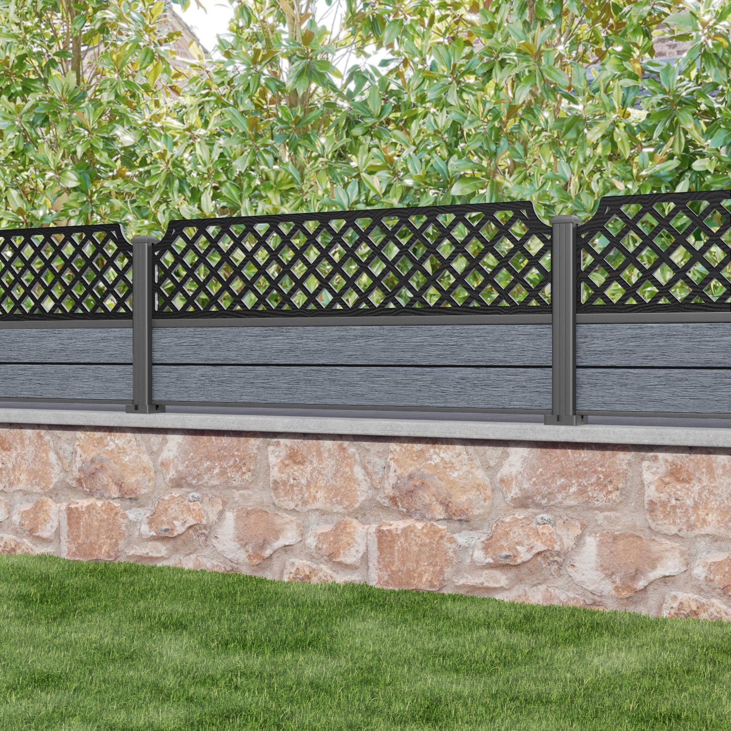 Fusion Regal Hive Fence Panel - Anthracite - with our aluminium posts