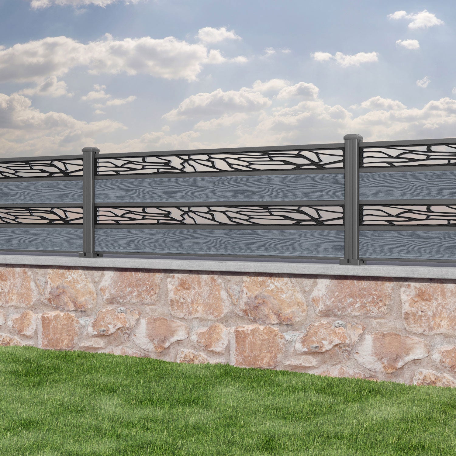 Classic Shatter Split Screen Fence Panel - Anthracite - with our aluminium posts
