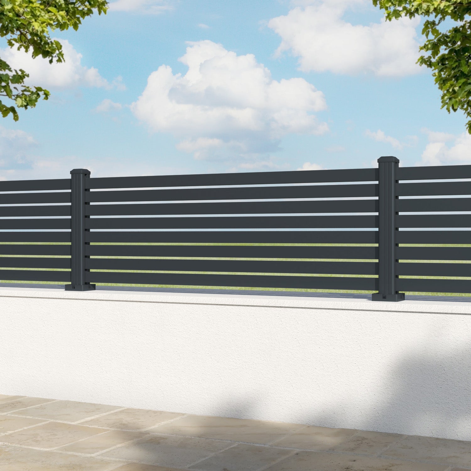 Aria Aluminium Fence Panel - Anthracite - with our aluminium posts